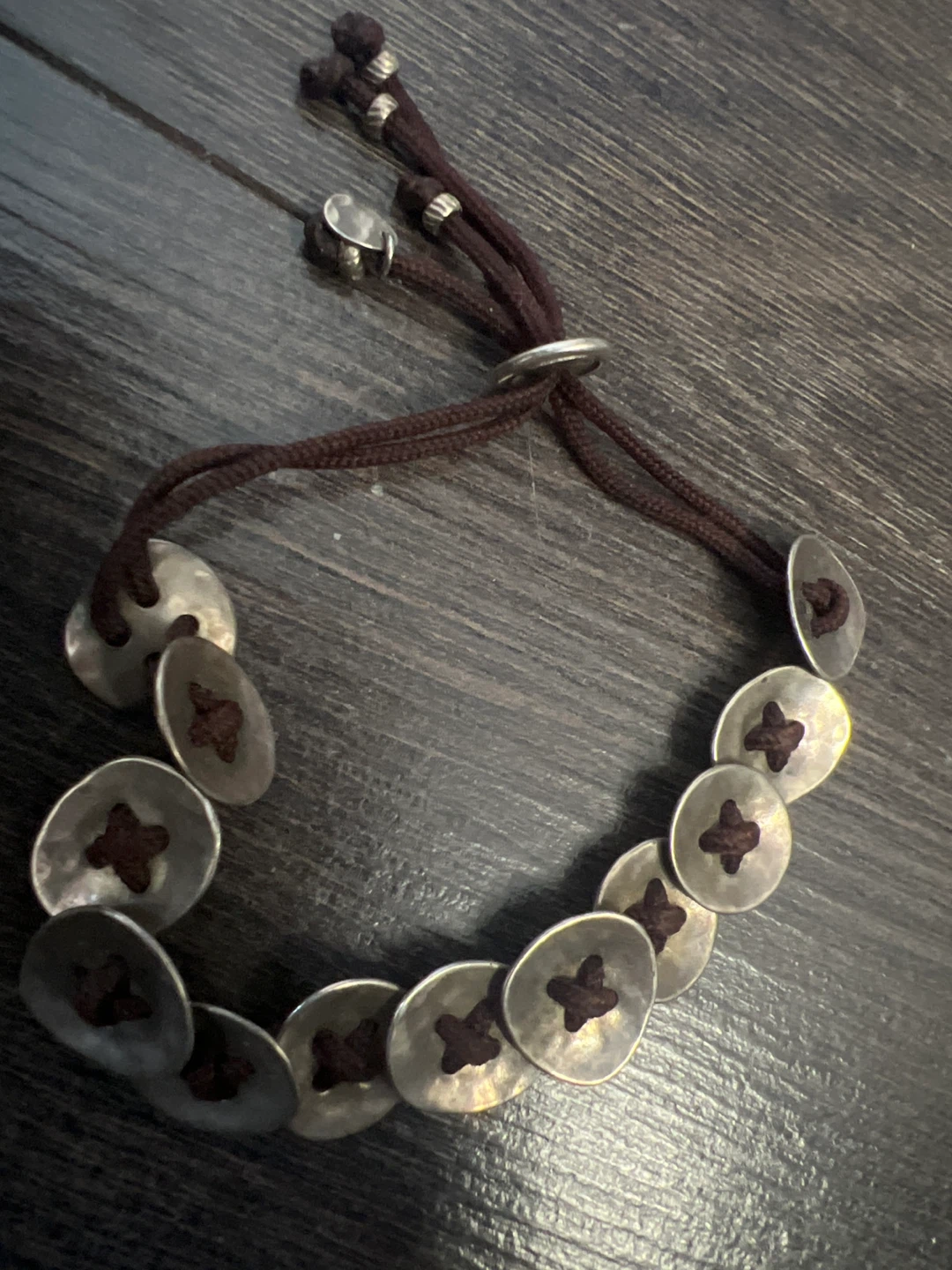 Silver 925 Bracelet with Brown Cord