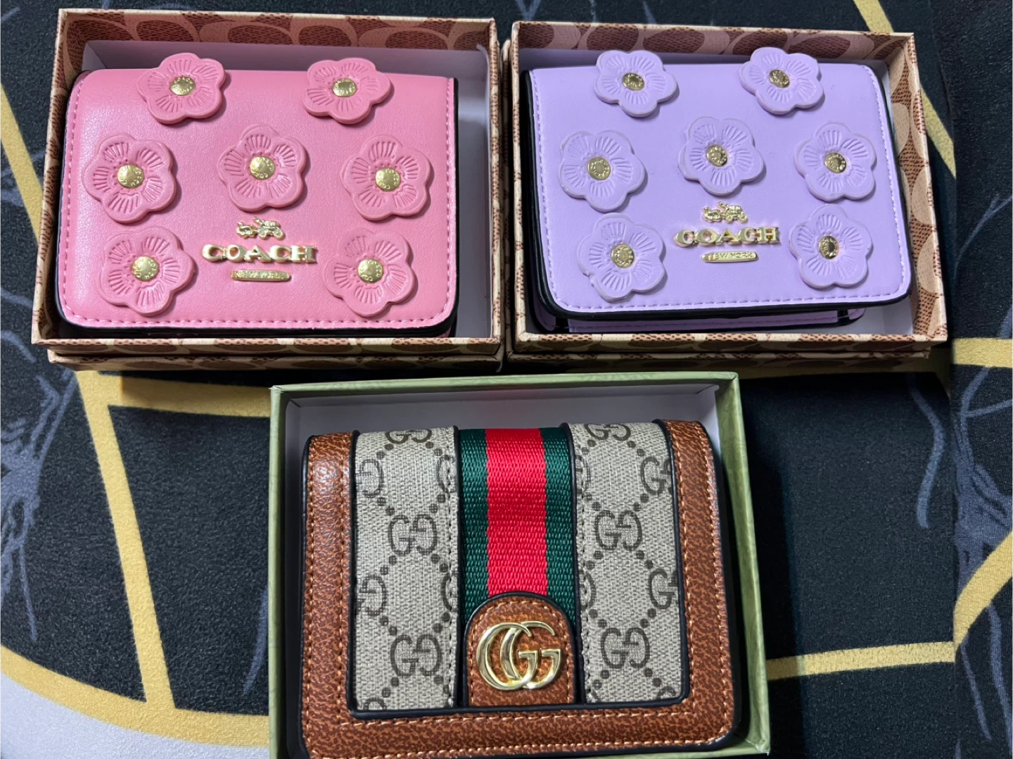 Coach & Gucci Wallets in Chain - Pink, Lilac, Brown
