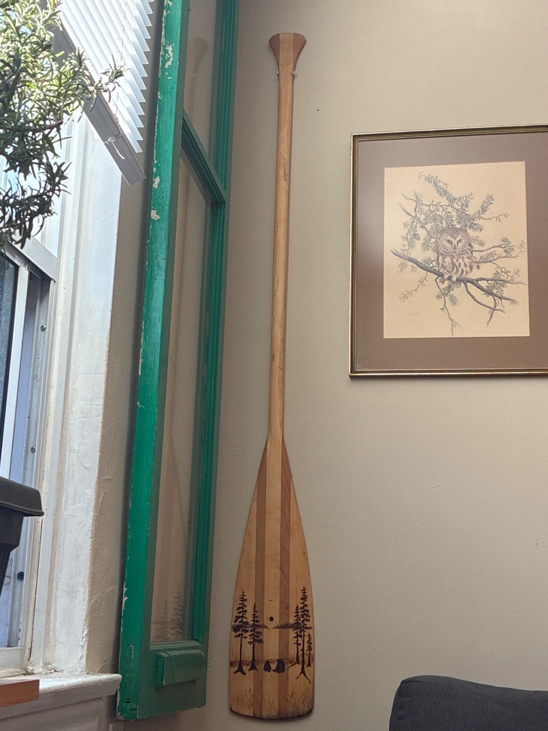 Wooden Canoe Paddle with Forest Design - photo 4