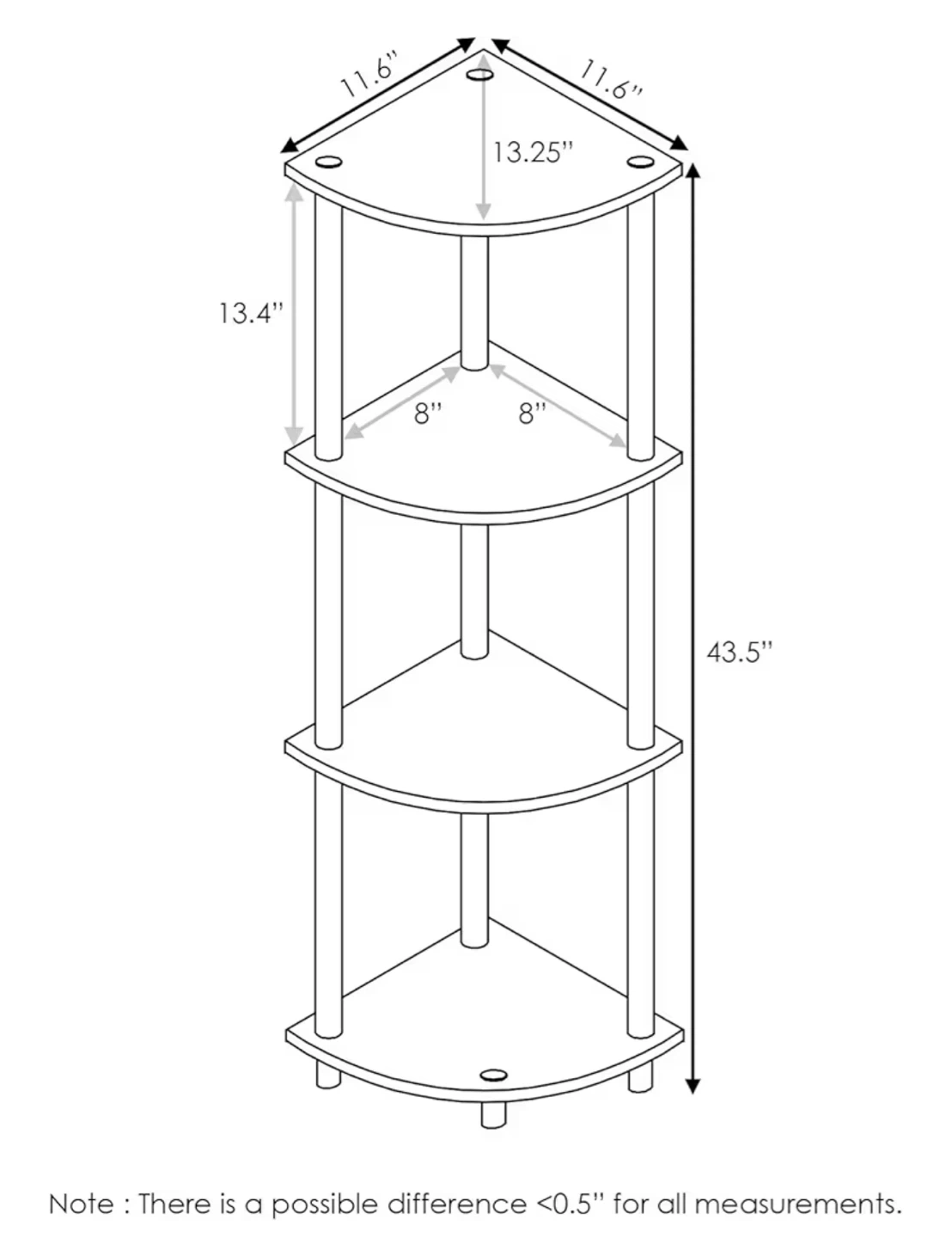 Corner Shelf Unit, 43.5" Height - photo 2