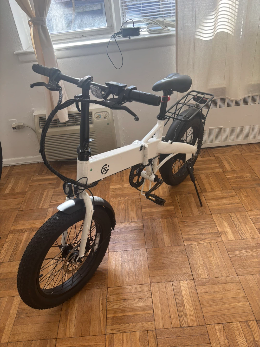 White Electric Folding Bike