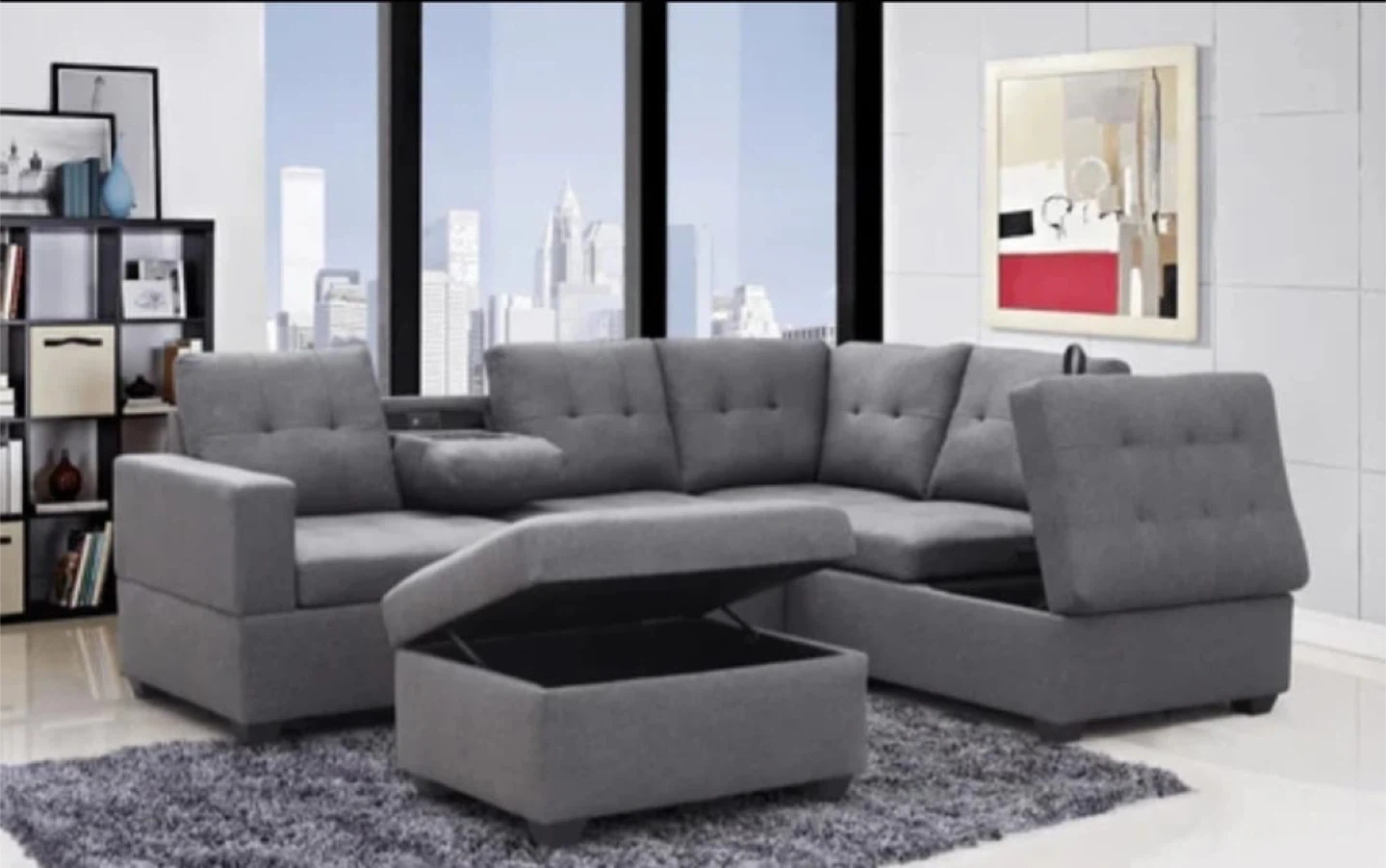 Grey Sectional Sofa with Ottoman