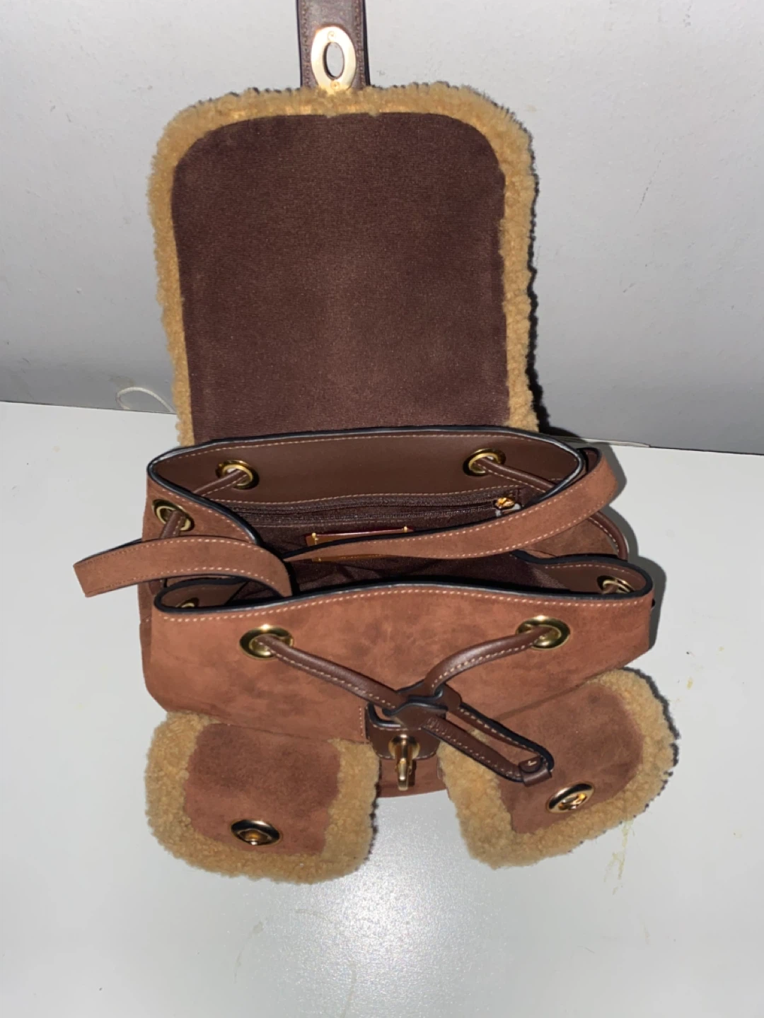 Coach Suede Leather Shearling Backpack - photo 2