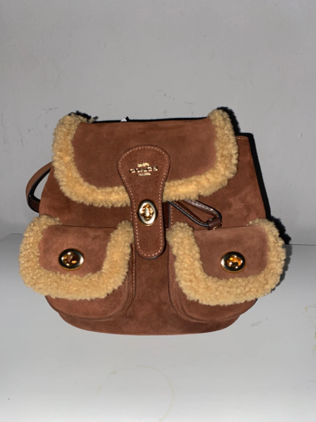 Coach Suede Leather Shearling Backpack
