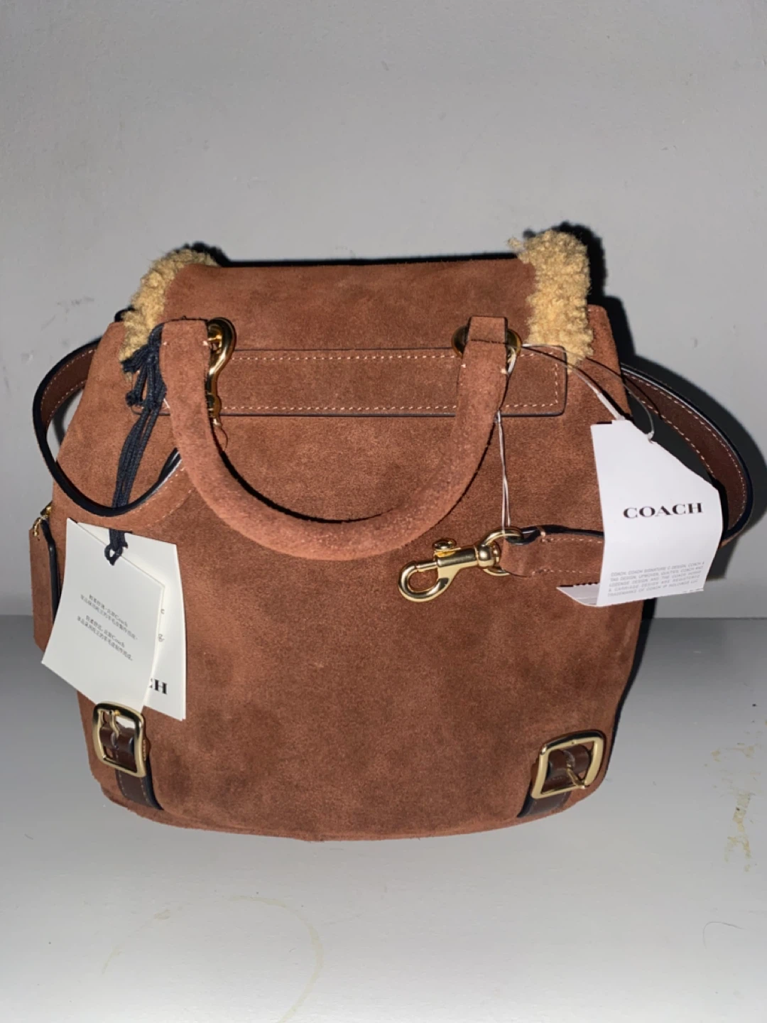Coach Suede Leather Shearling Backpack - photo 4