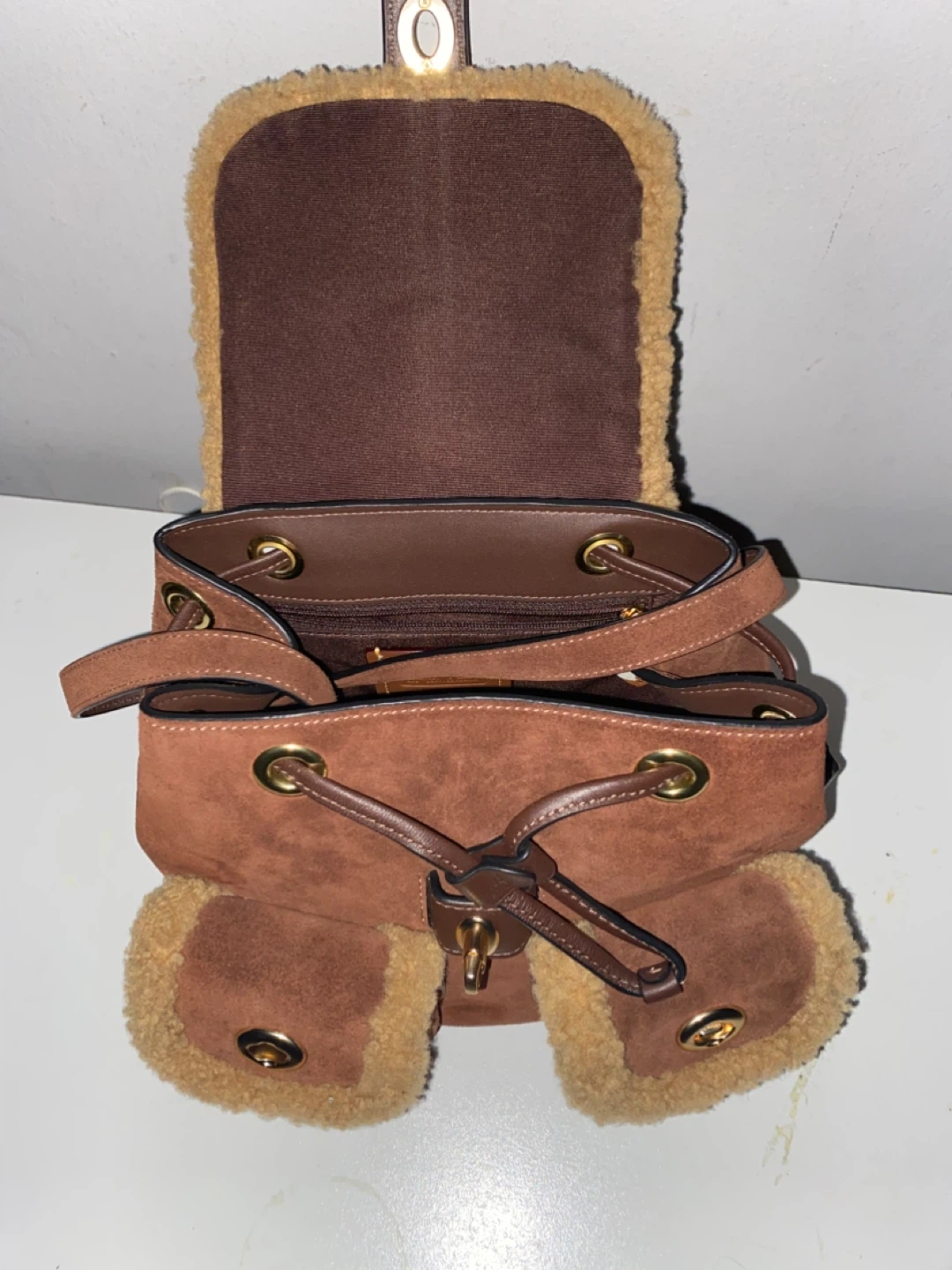 Coach Suede Leather Shearling Backpack - photo 3