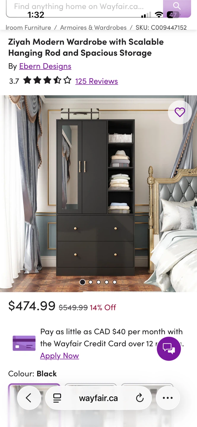 Ebern Designs Ziyah Modern Wardrobe - Black