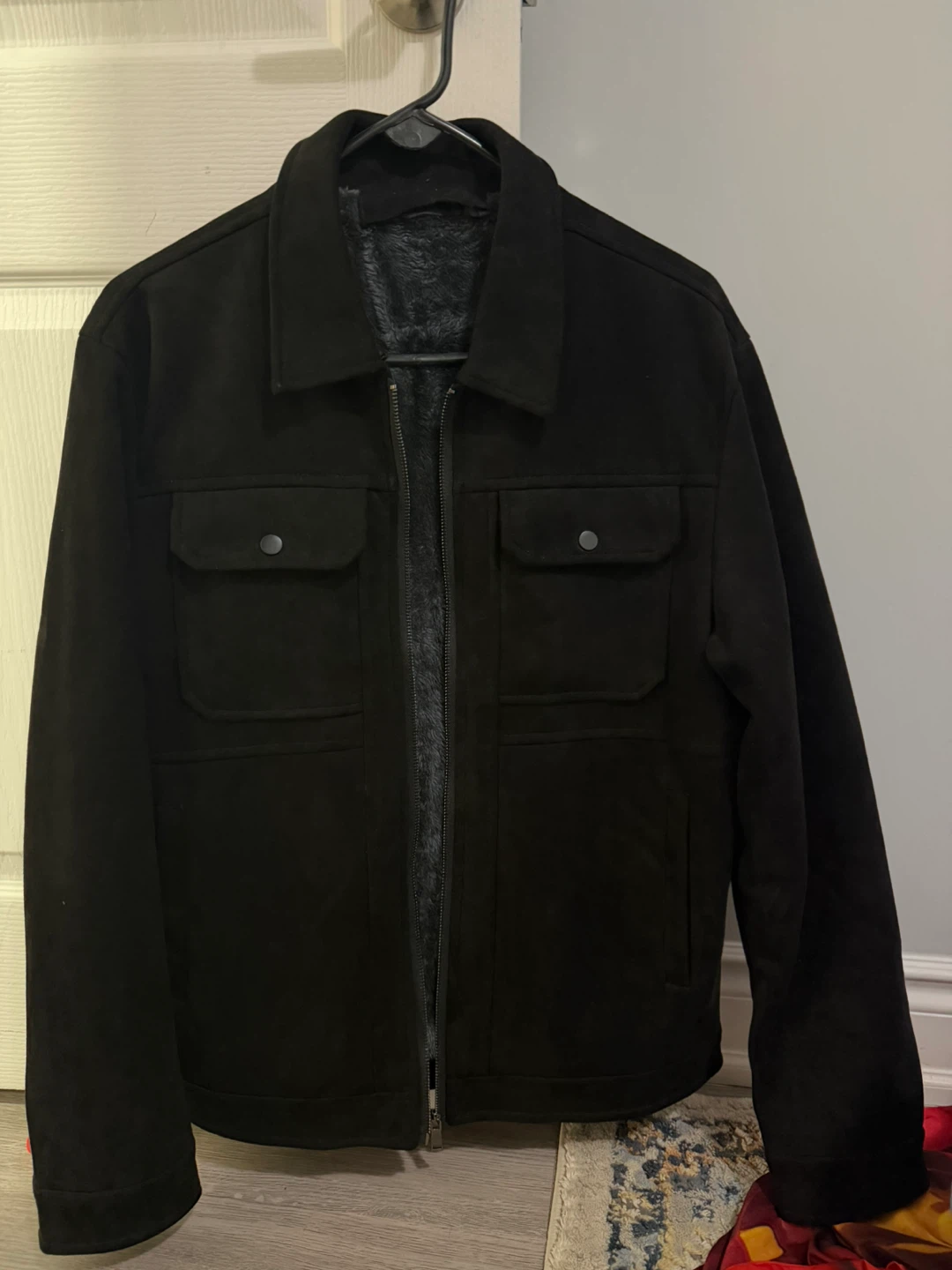 Zara Black suede  Jacket with Fur Lining M-L