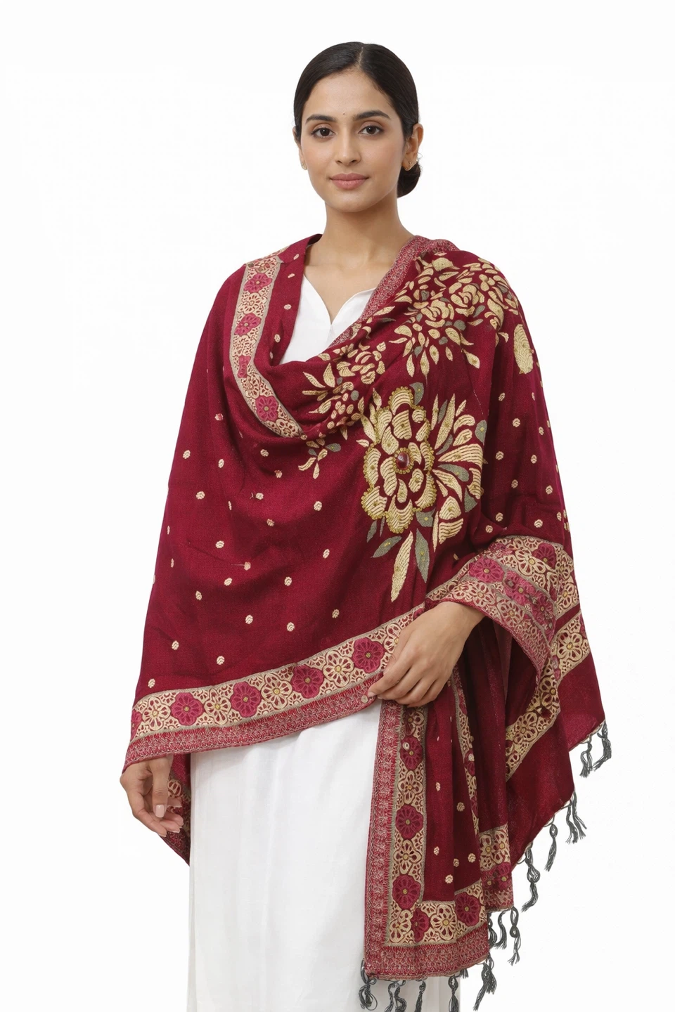 Red Floral Embroidered Shawl