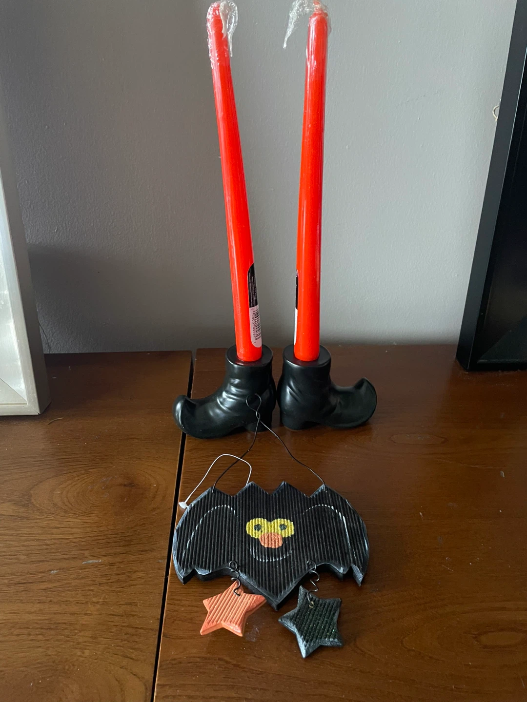 Halloween Witch Legs Candle Holders & Bat Decoration