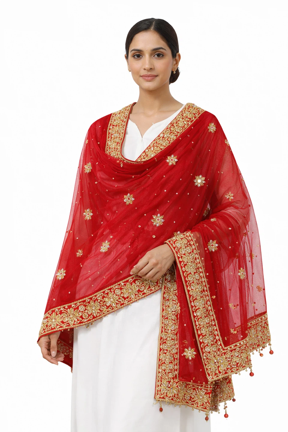 Red Embroidered Dupatta