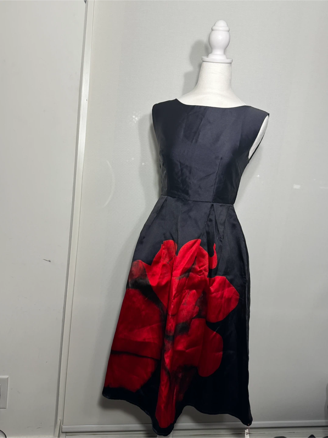 Dark Navy Sleeveless Dress with Red Flower - photo 3