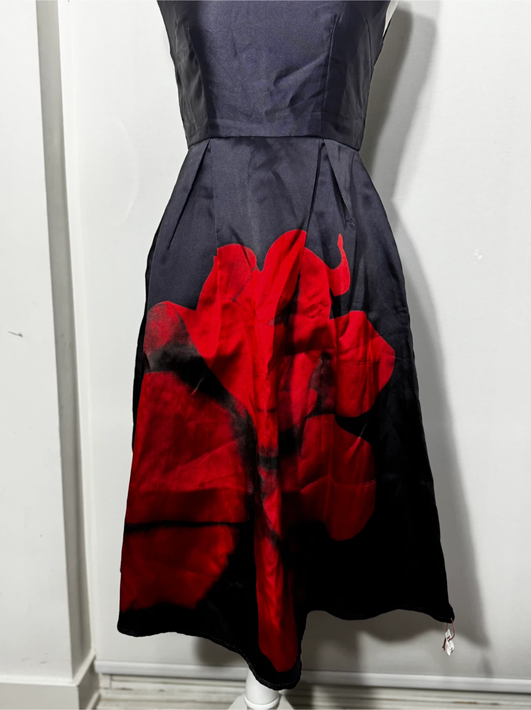 Dark Navy Sleeveless Dress with Red Flower - photo 4