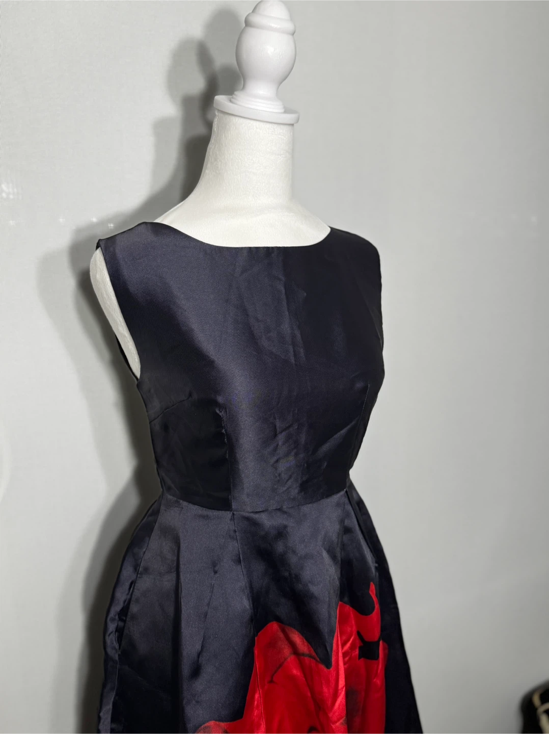 Dark Navy Sleeveless Dress with Red Flower - photo 2