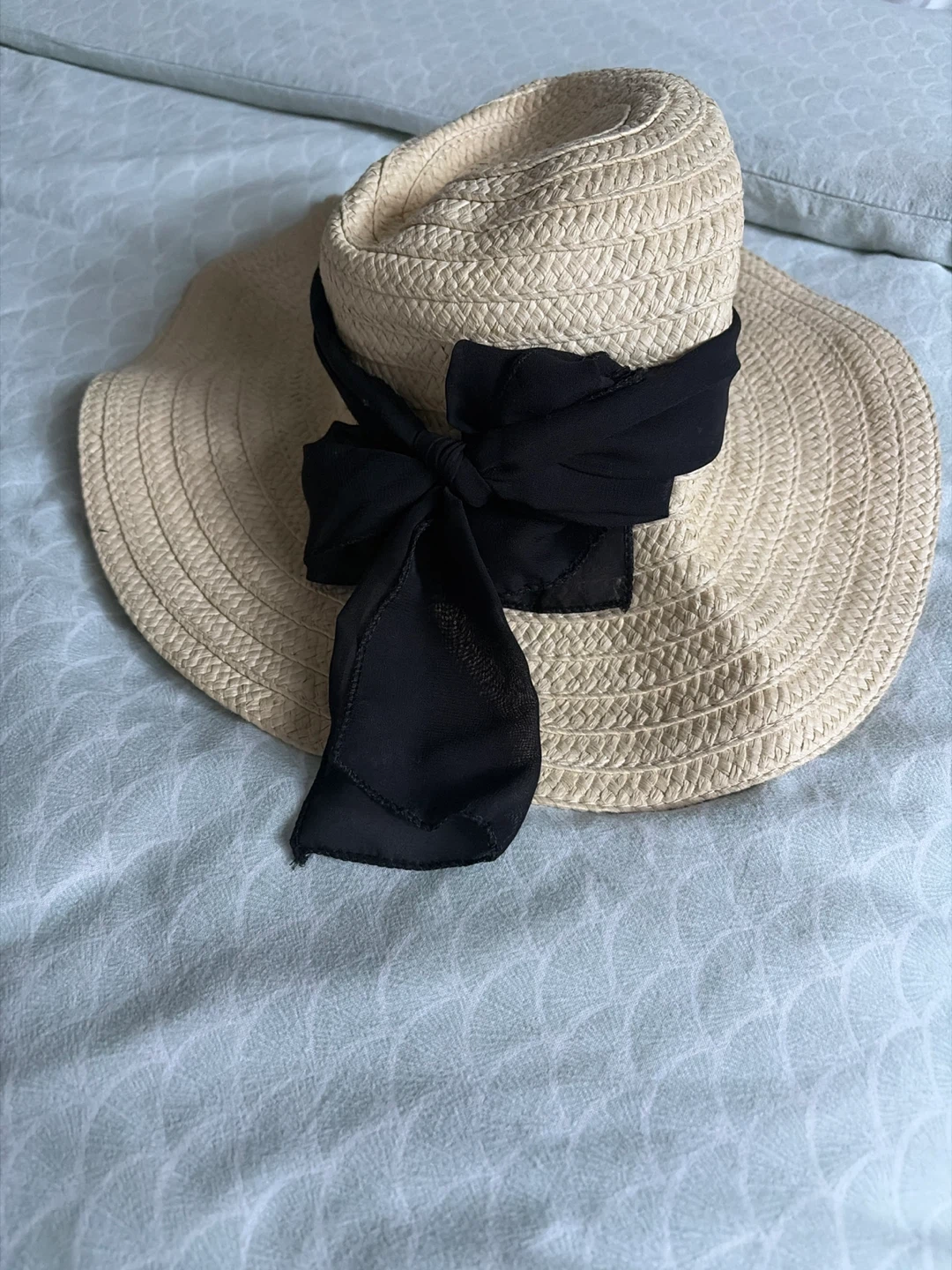 Straw Hat with Black Ribbon