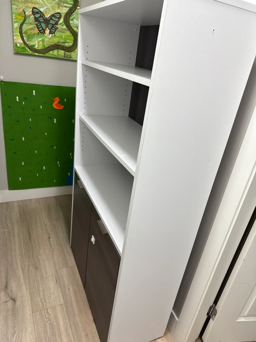 White & Brown Bookcase with Doors