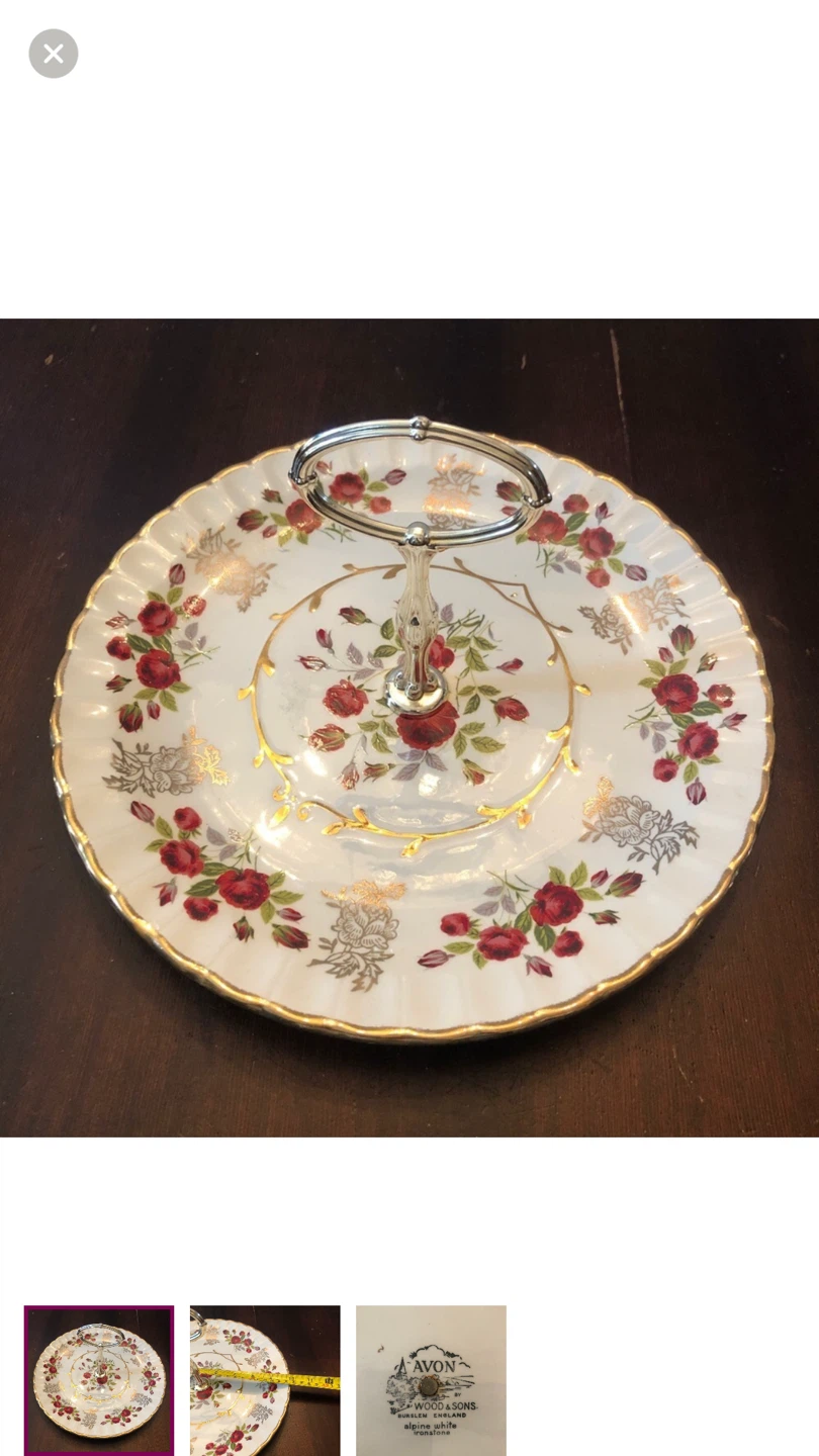 Vintage White & Red Serving Platter. Wood & Sons England.