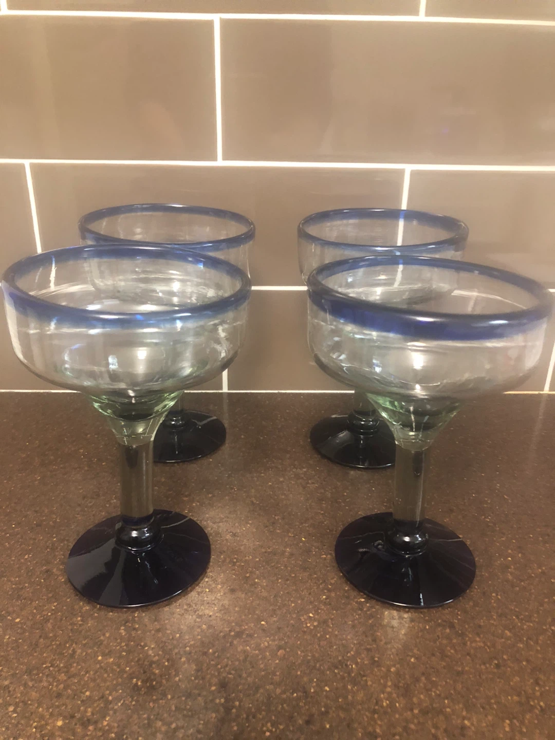 Set of 4 Margarita Glasses Blue Rim