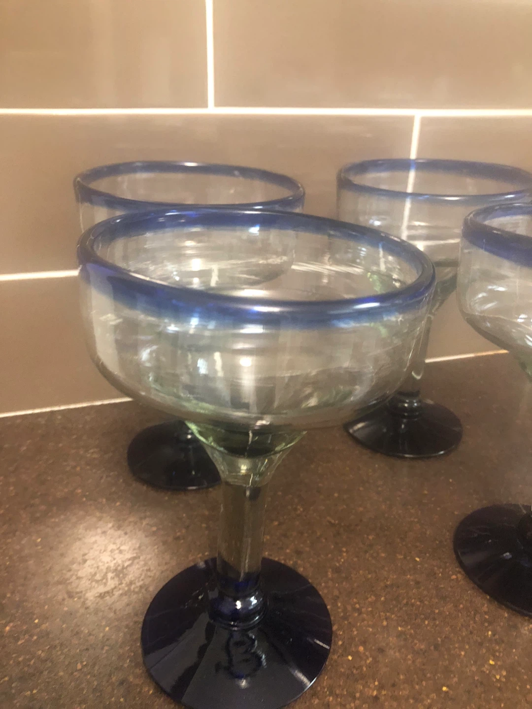 Set of 4 Margarita Glasses Blue Rim - photo 3