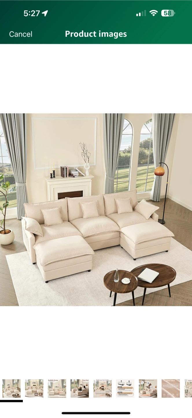 BIGSYY 108" U Shaped Sectional Sofa - Beige - photo 3