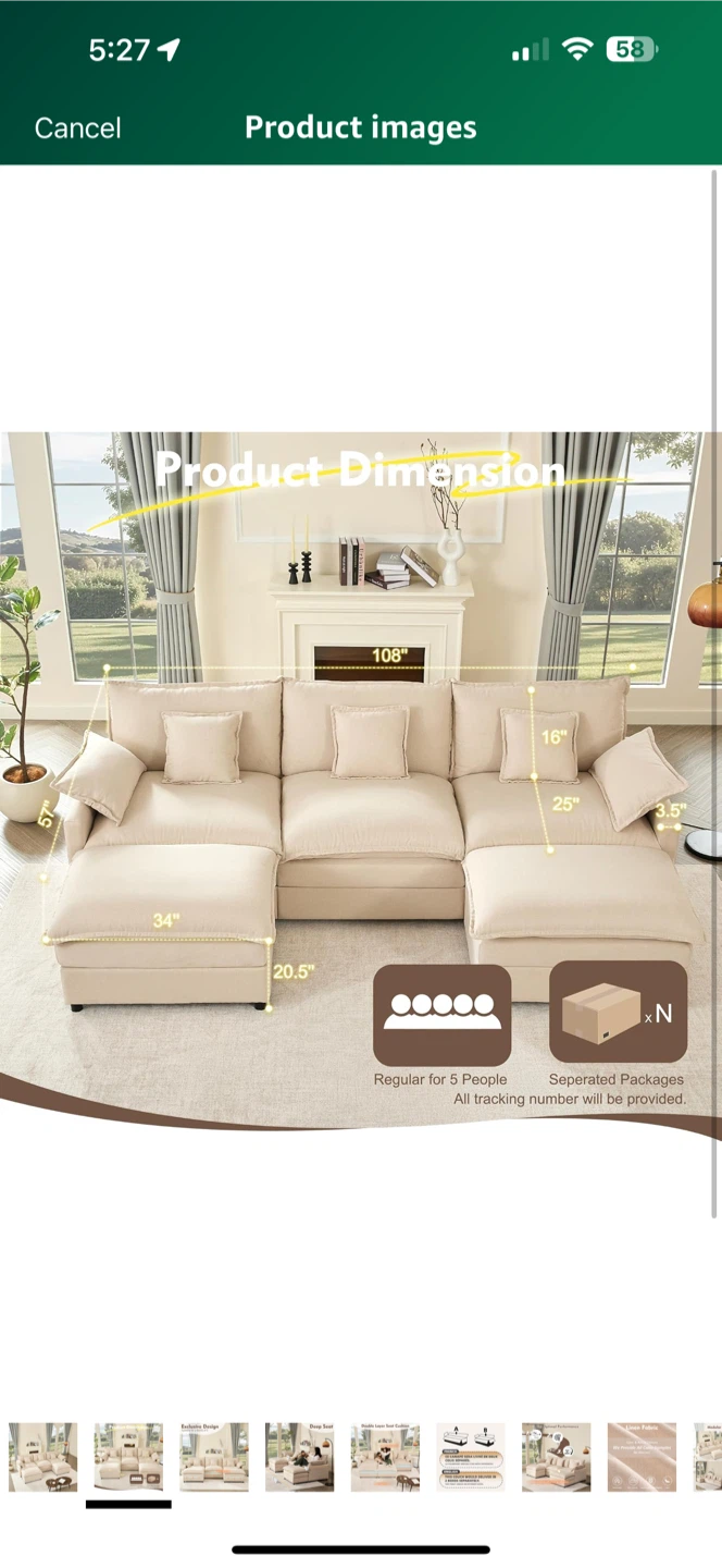 BIGSYY 108" U Shaped Sectional Sofa - Beige - photo 2