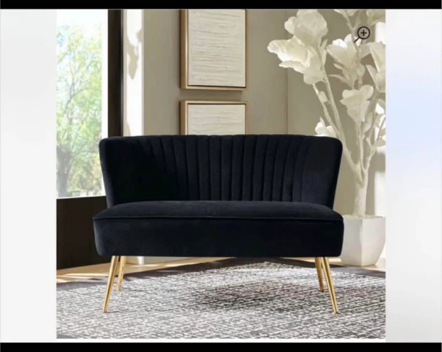 Black Velvet Loveseat with Gold Legs