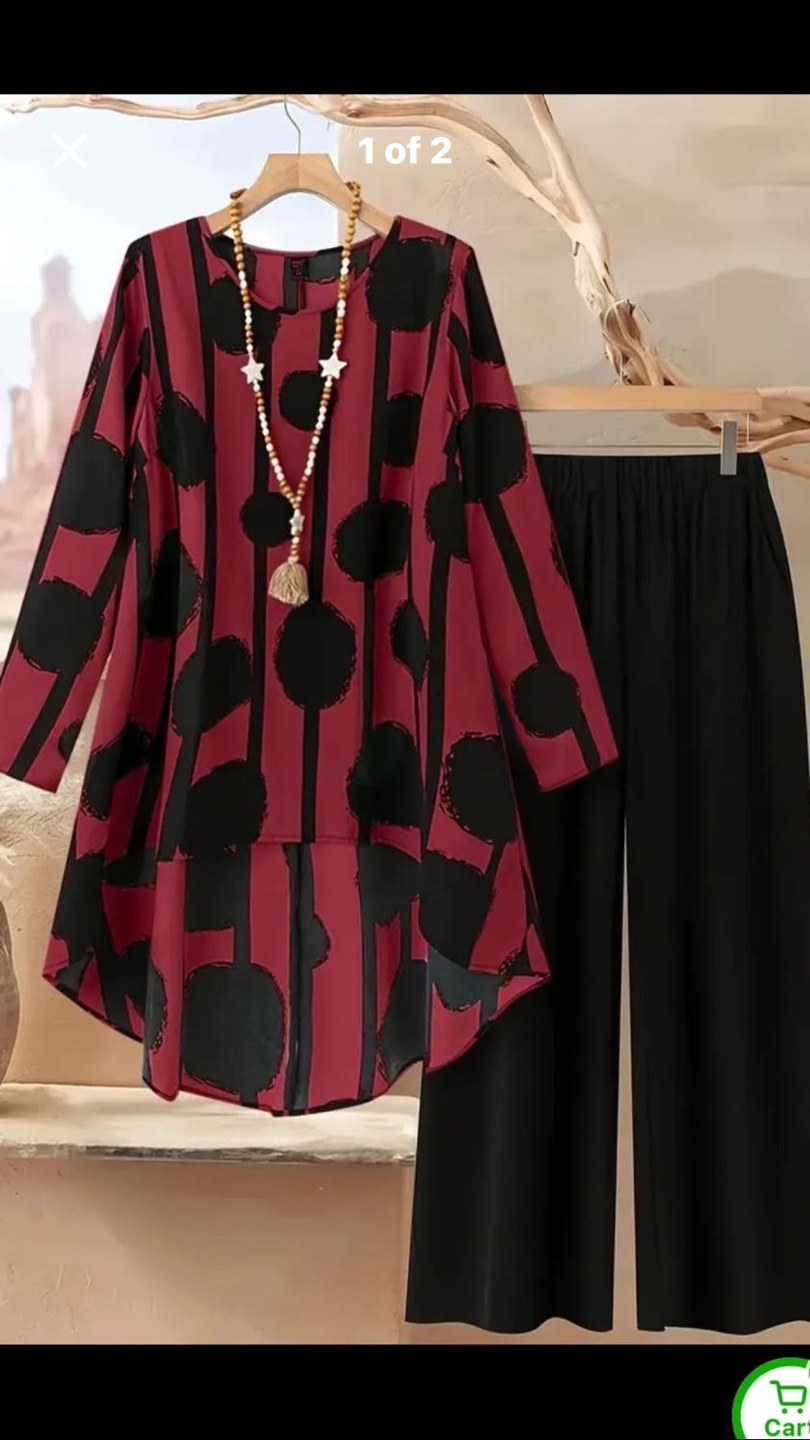 Red & Black Patterned 2-Piece Outfit