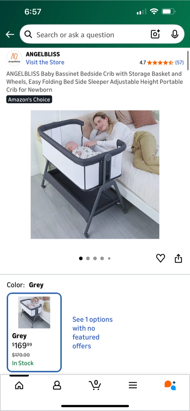 ANGELBLISS Baby Bassinet Bedside Crib - Grey