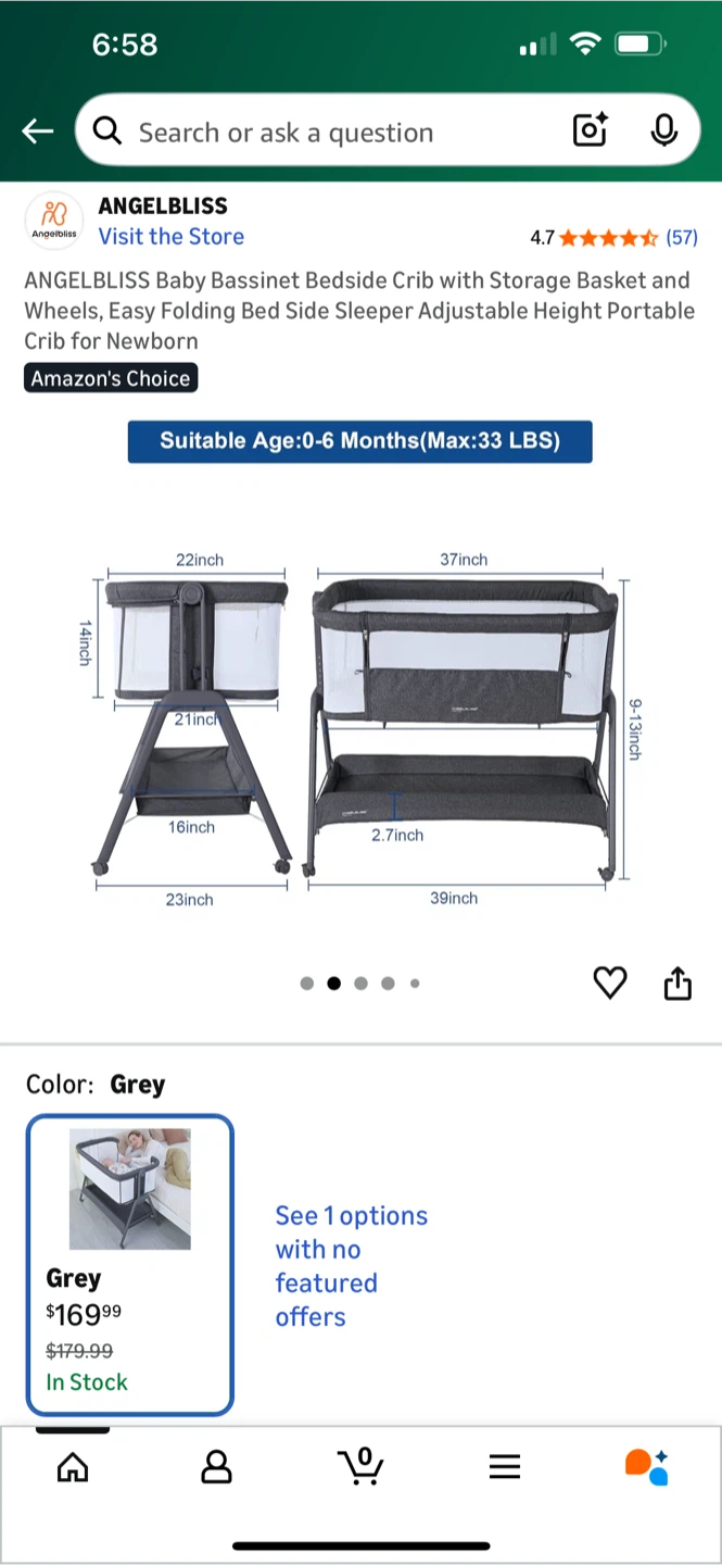 ANGELBLISS Baby Bassinet Bedside Crib - Grey - photo 2