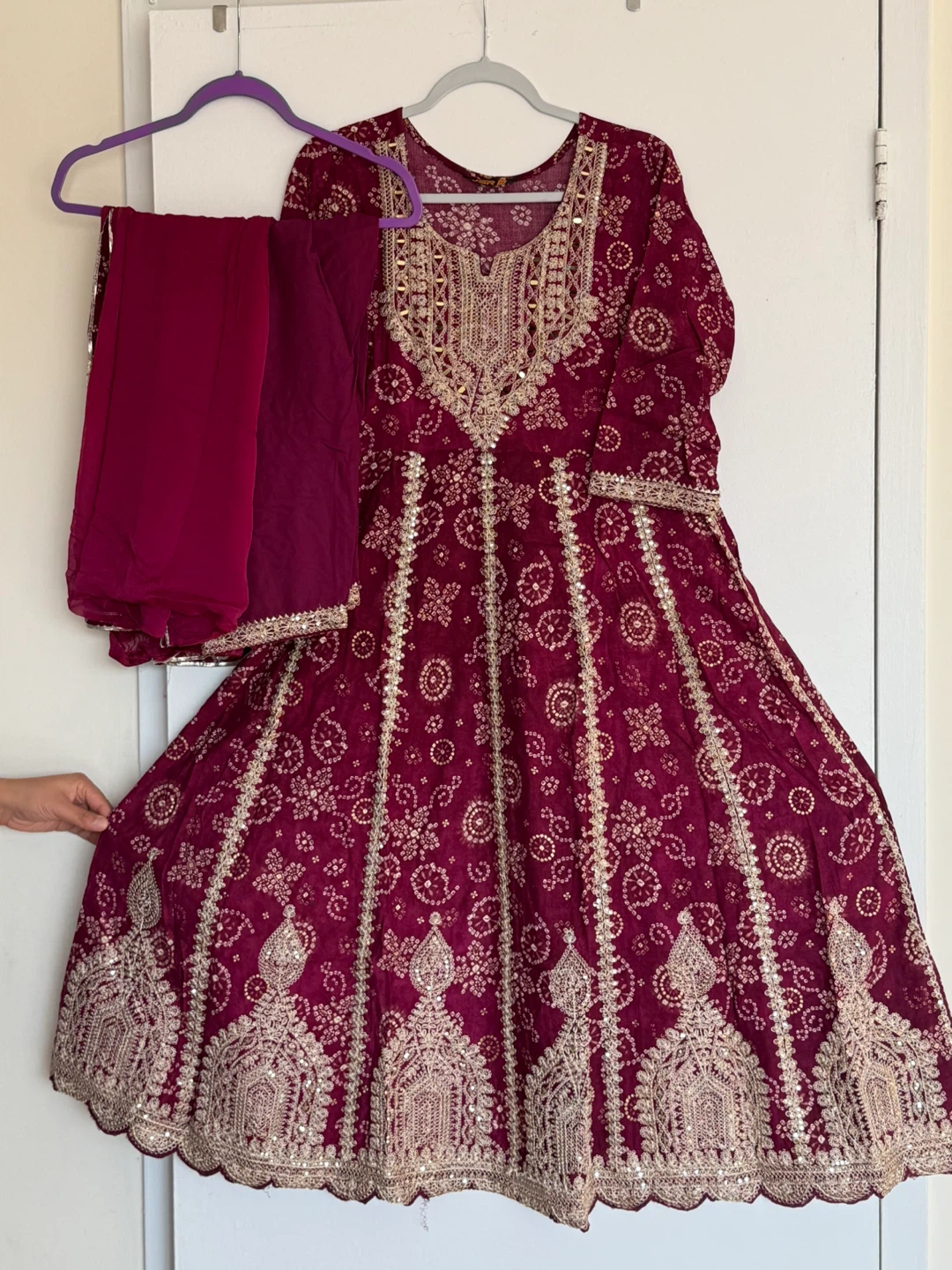 JSR Maroon Anarkali Dress - Size M