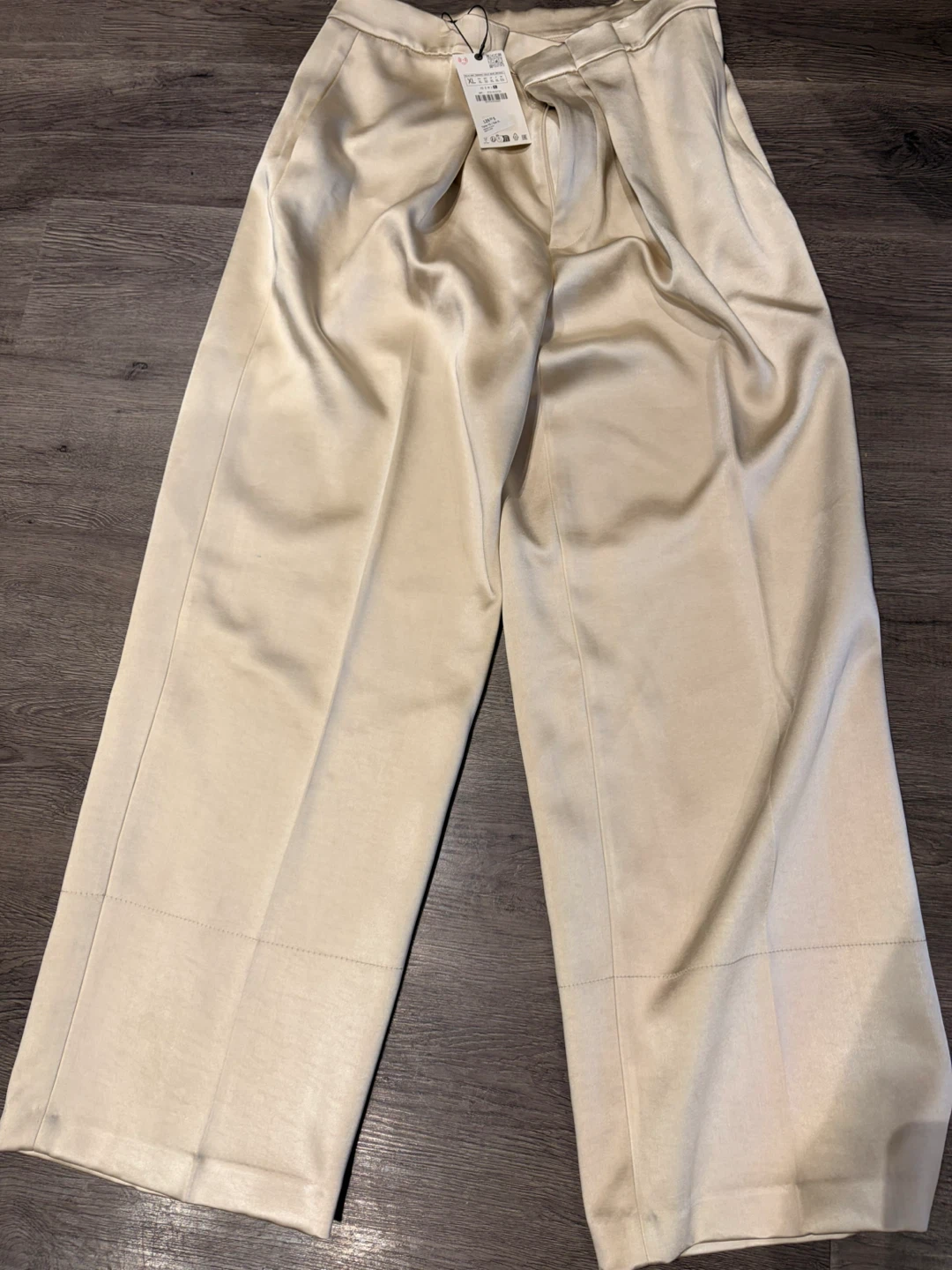 BNWT Satin Zara Cream Wide Leg Trousers - Size XL