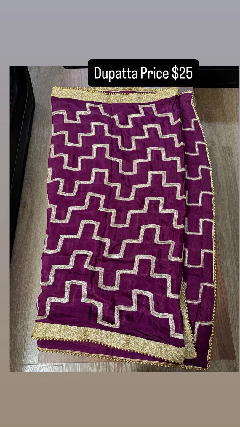 Purple Dupatta with Gold Trim - $25