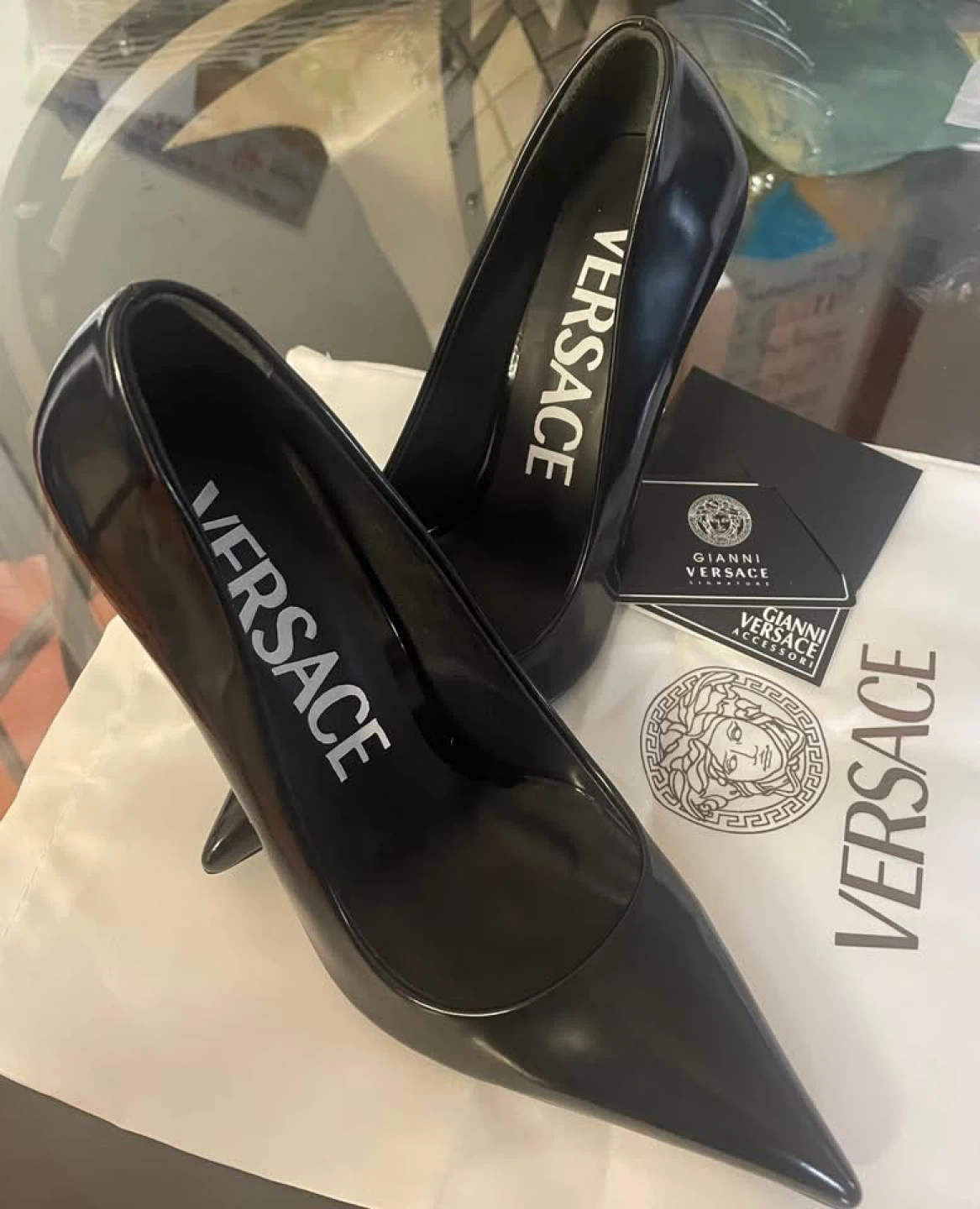 Versace Black Pointed Heels, Size 7 - photo 2