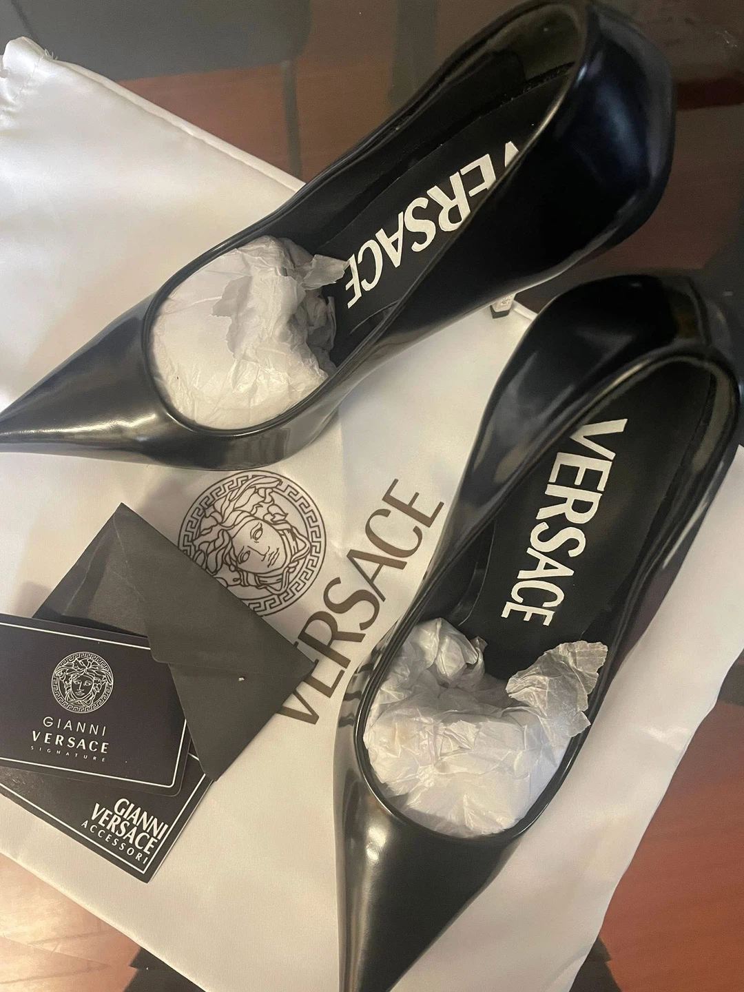 Versace Black Pointed Heels, Size 7 - photo 3