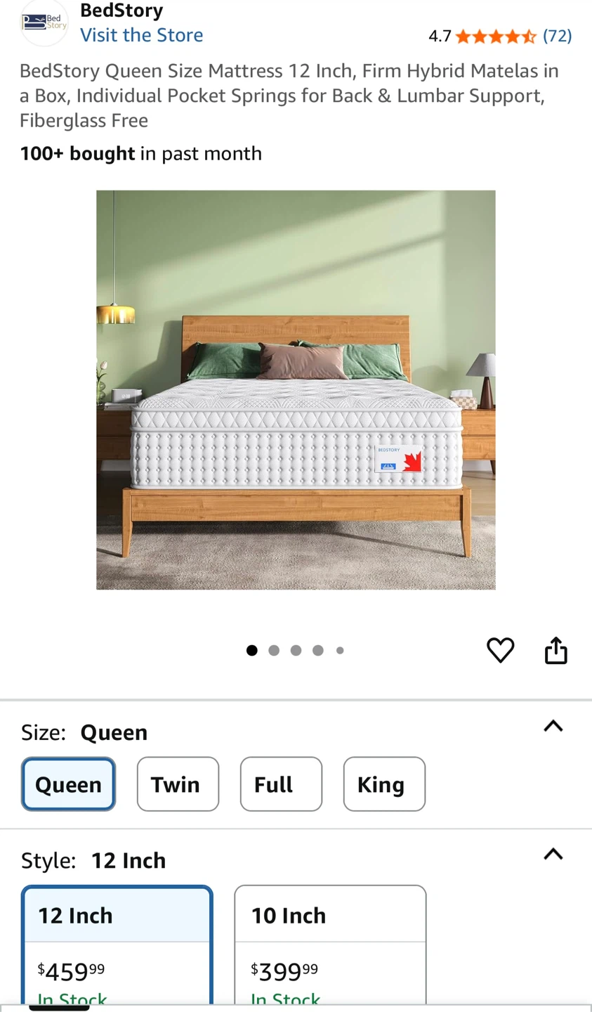 Quess bed with BedStory Queen Size 12 Inch Mattress - photo 3
