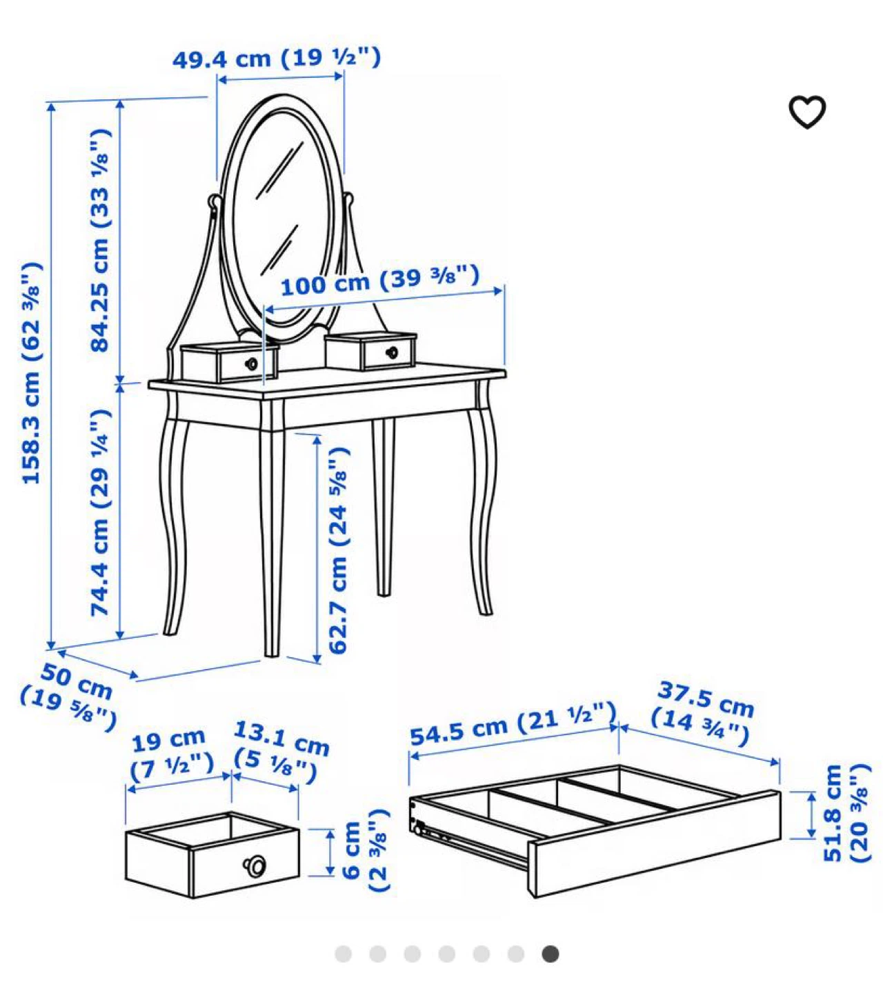 IKEA Hemnes Dressing Table with Mirror, White