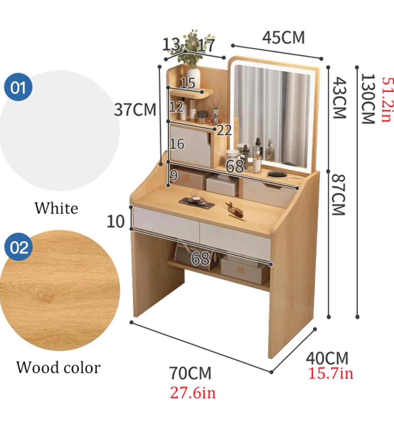 White Vanity Makeup Table with Lighted Mirror - photo 4