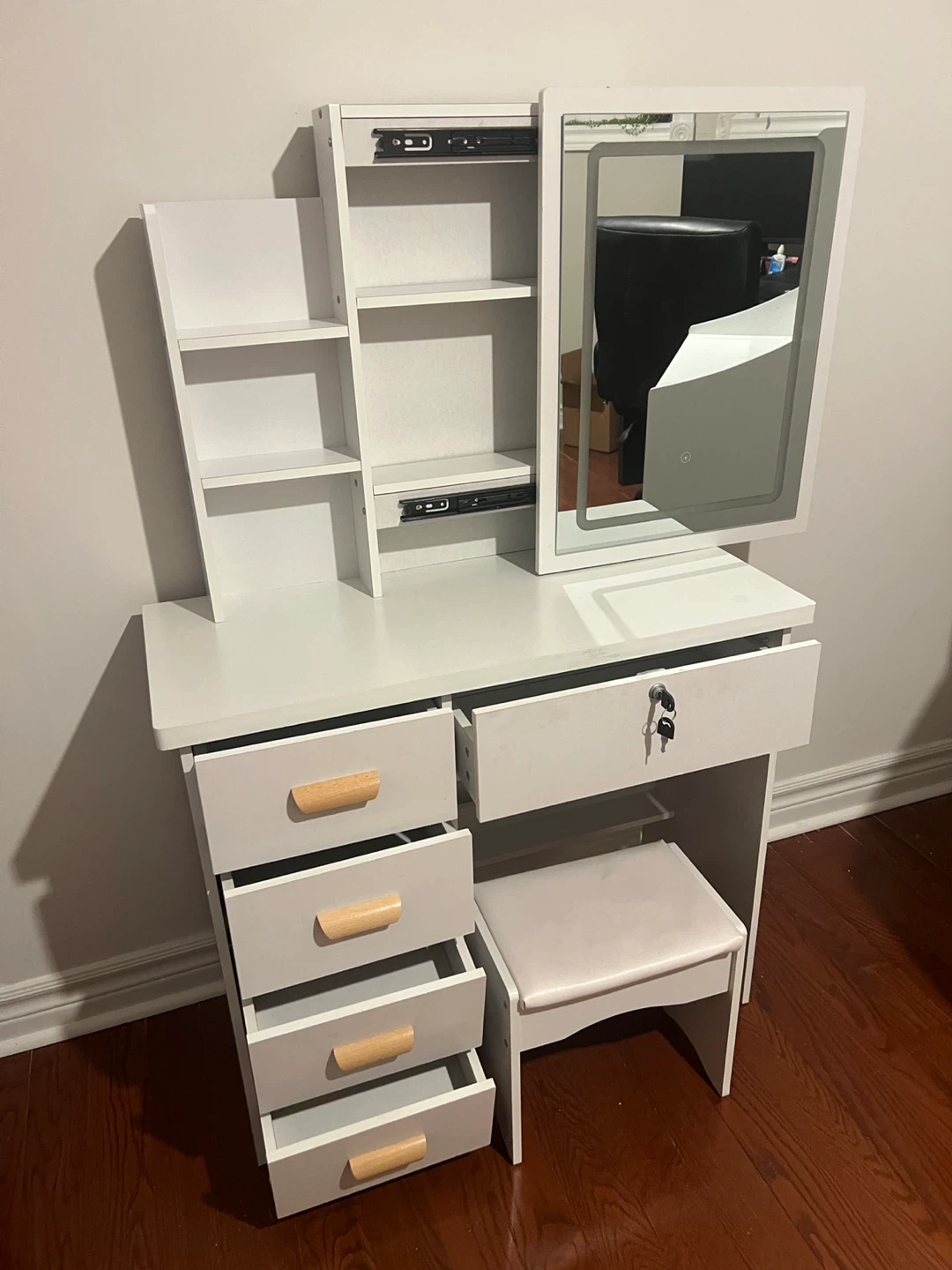 Vanity Makeup Table Desk with Lighted Mirror & Stool - photo 2