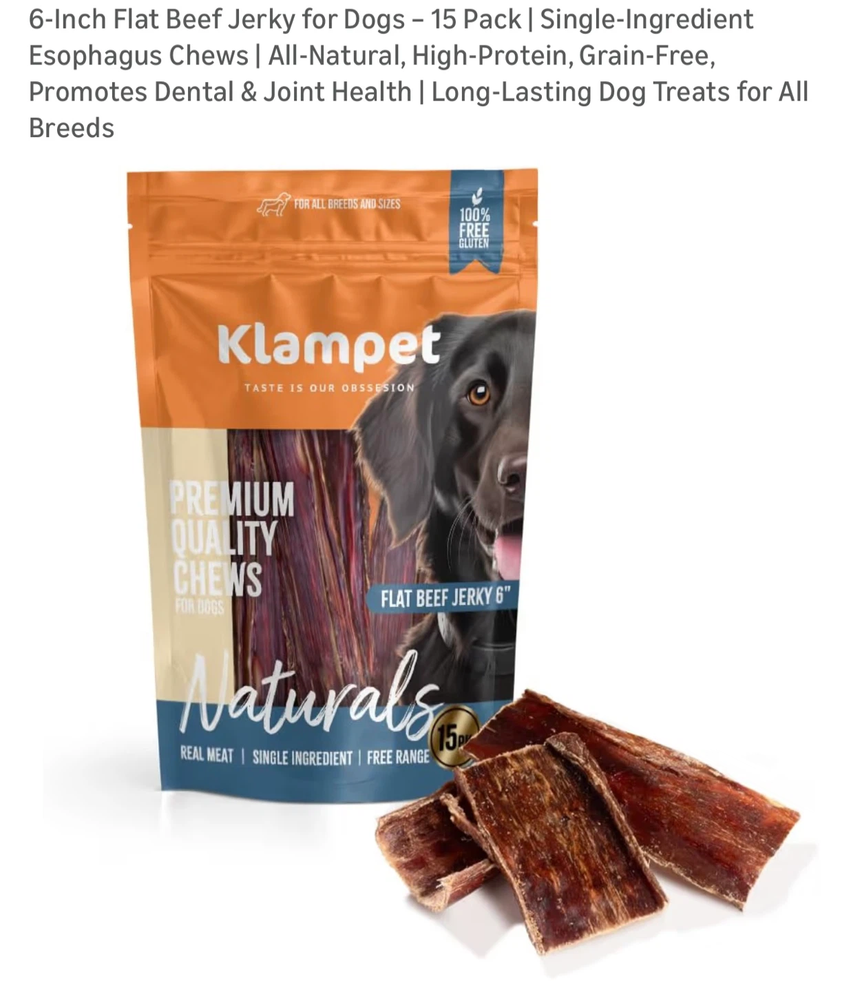 Klampet Flat Beef Jerky Dog Treats - 15 Pack