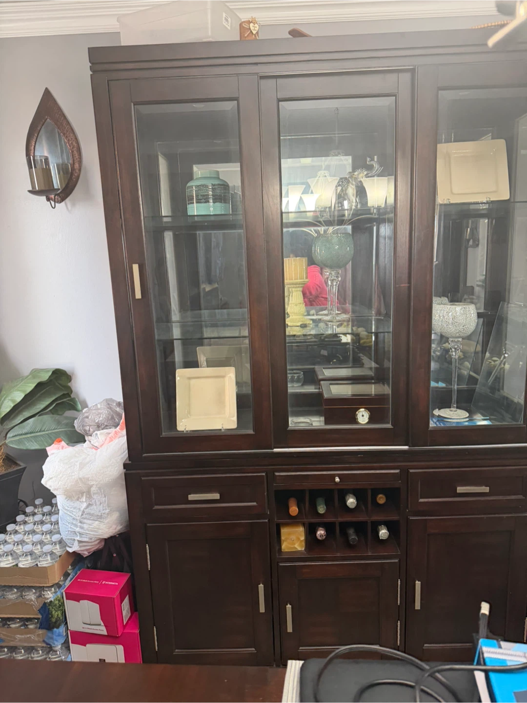 Dark Wood China Cabinet with Glass Doors - photo 2
