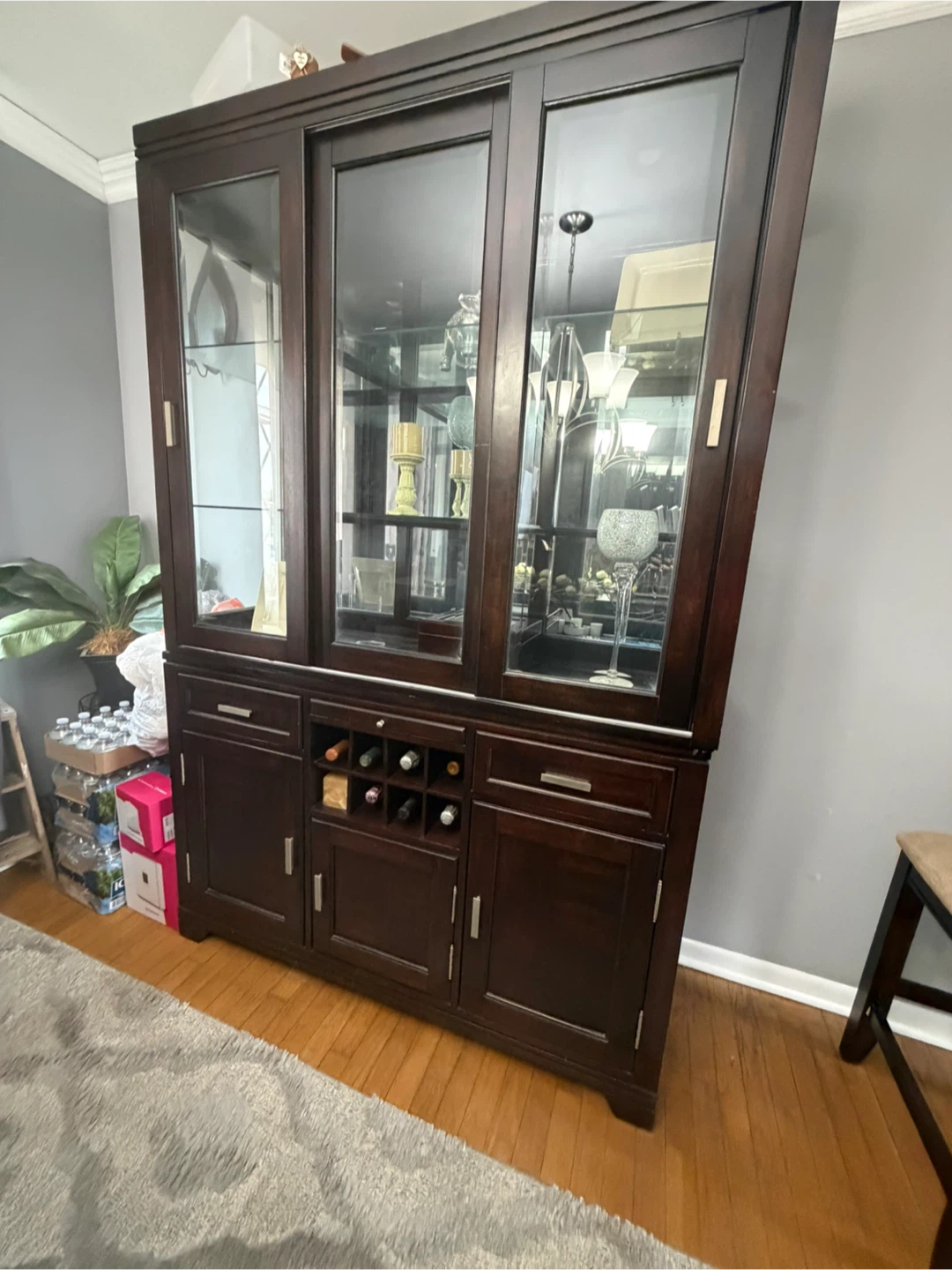 Dark Wood China Cabinet with Glass Doors - photo 3