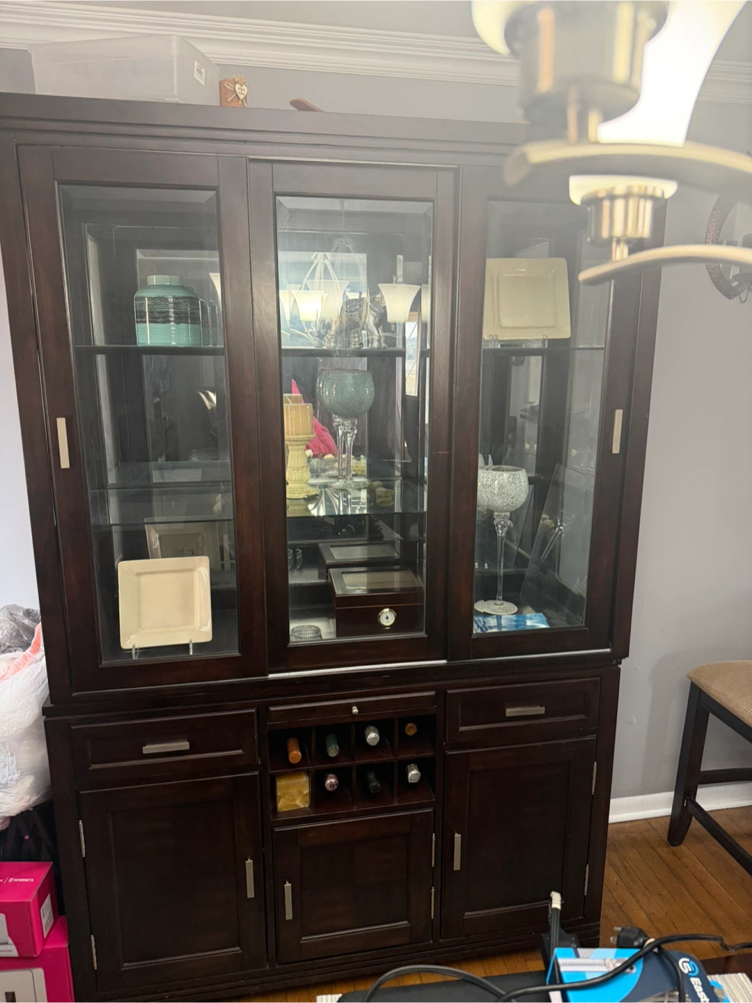 Dark Wood China Cabinet with Glass Doors