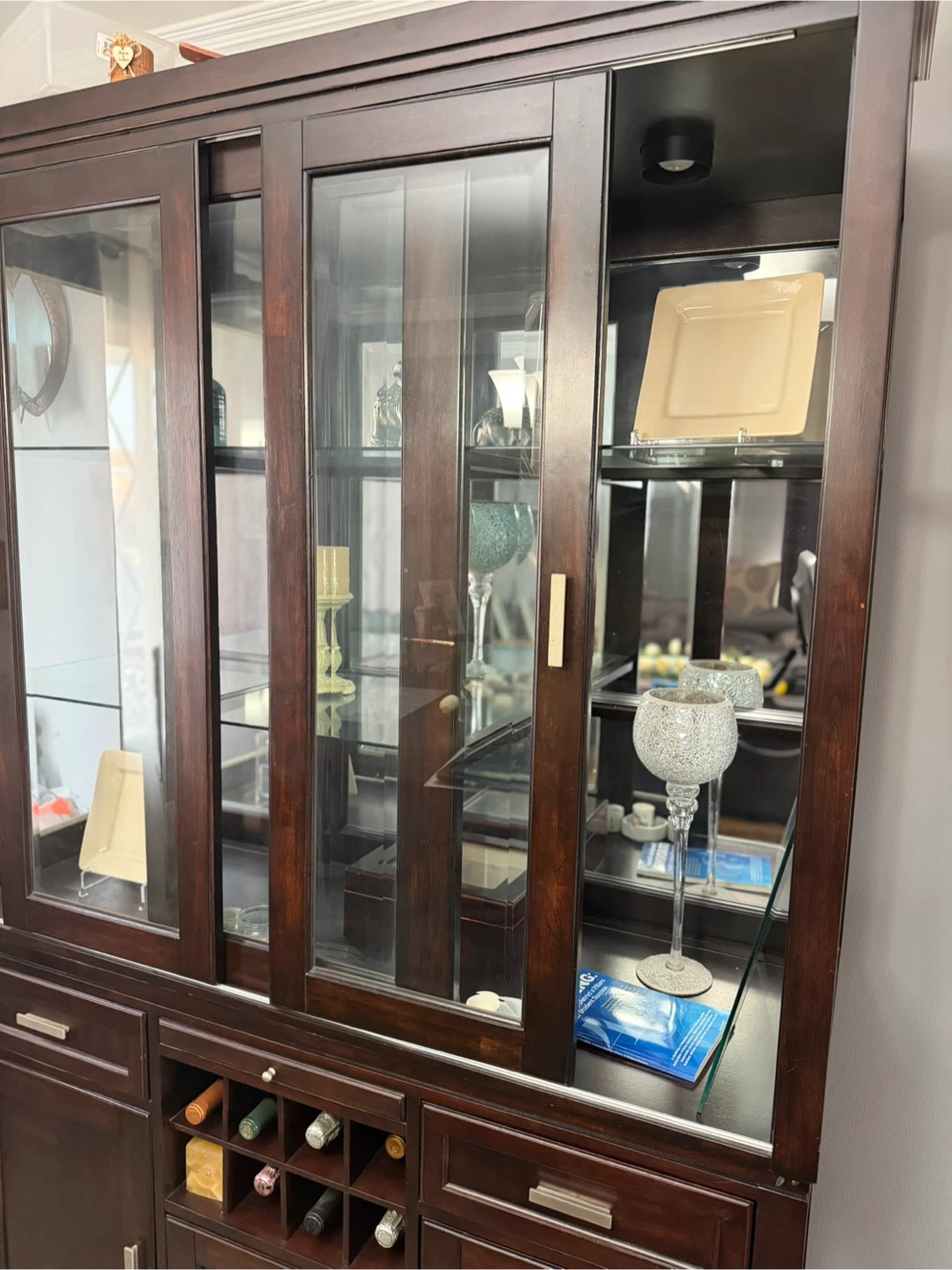 Dark Wood China Cabinet with Glass Doors - photo 4