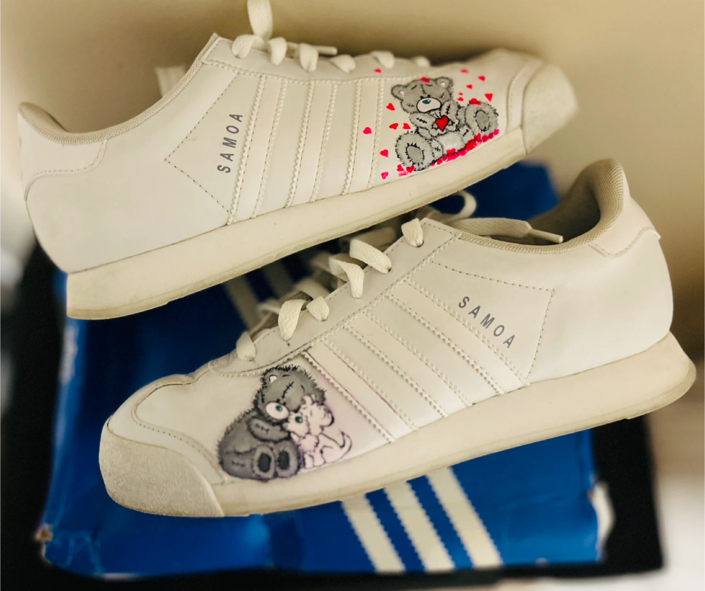 Adidas Samoa White Sneakers custom Teddy bears 6,5
