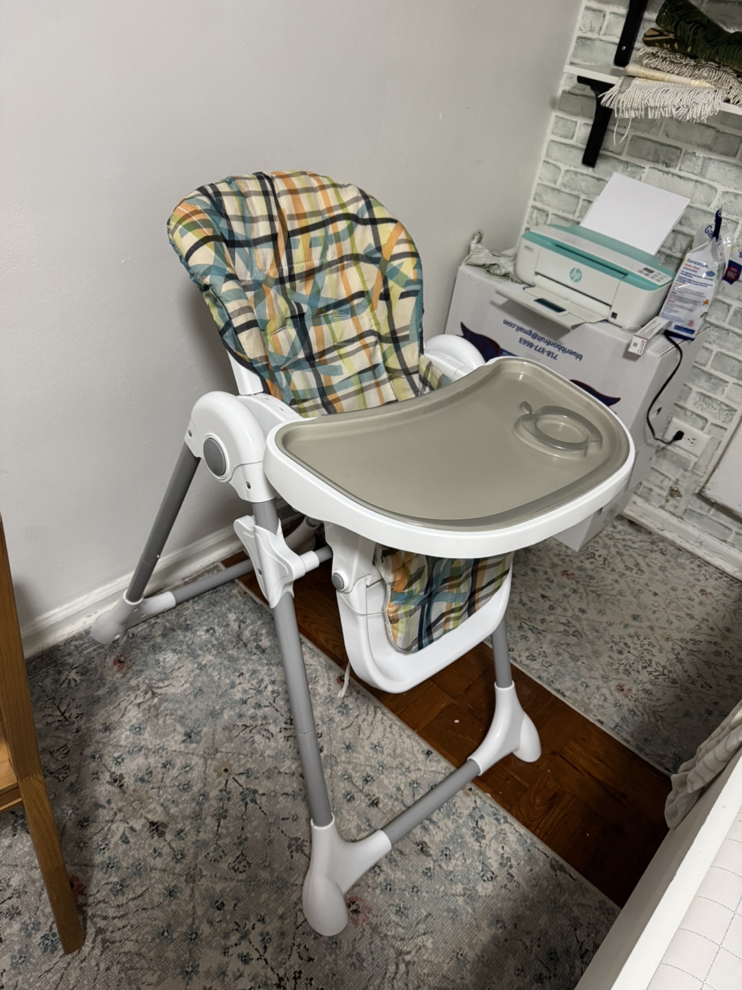 High Chair with Plaid Pattern