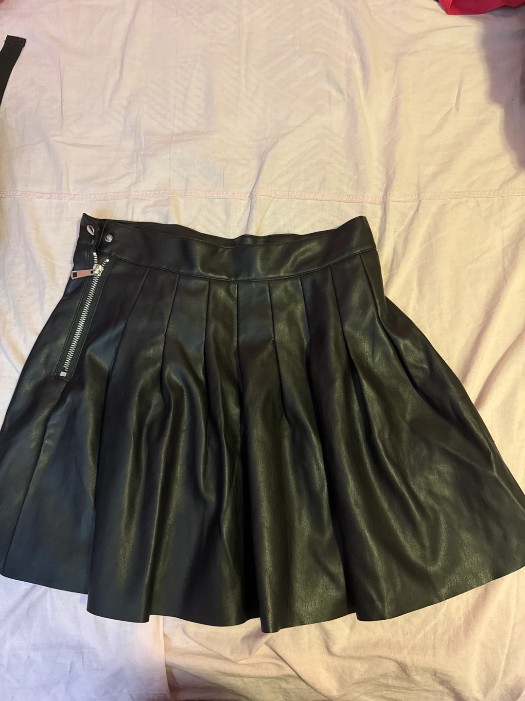 Black Faux Leather Pleated Mini Skirt