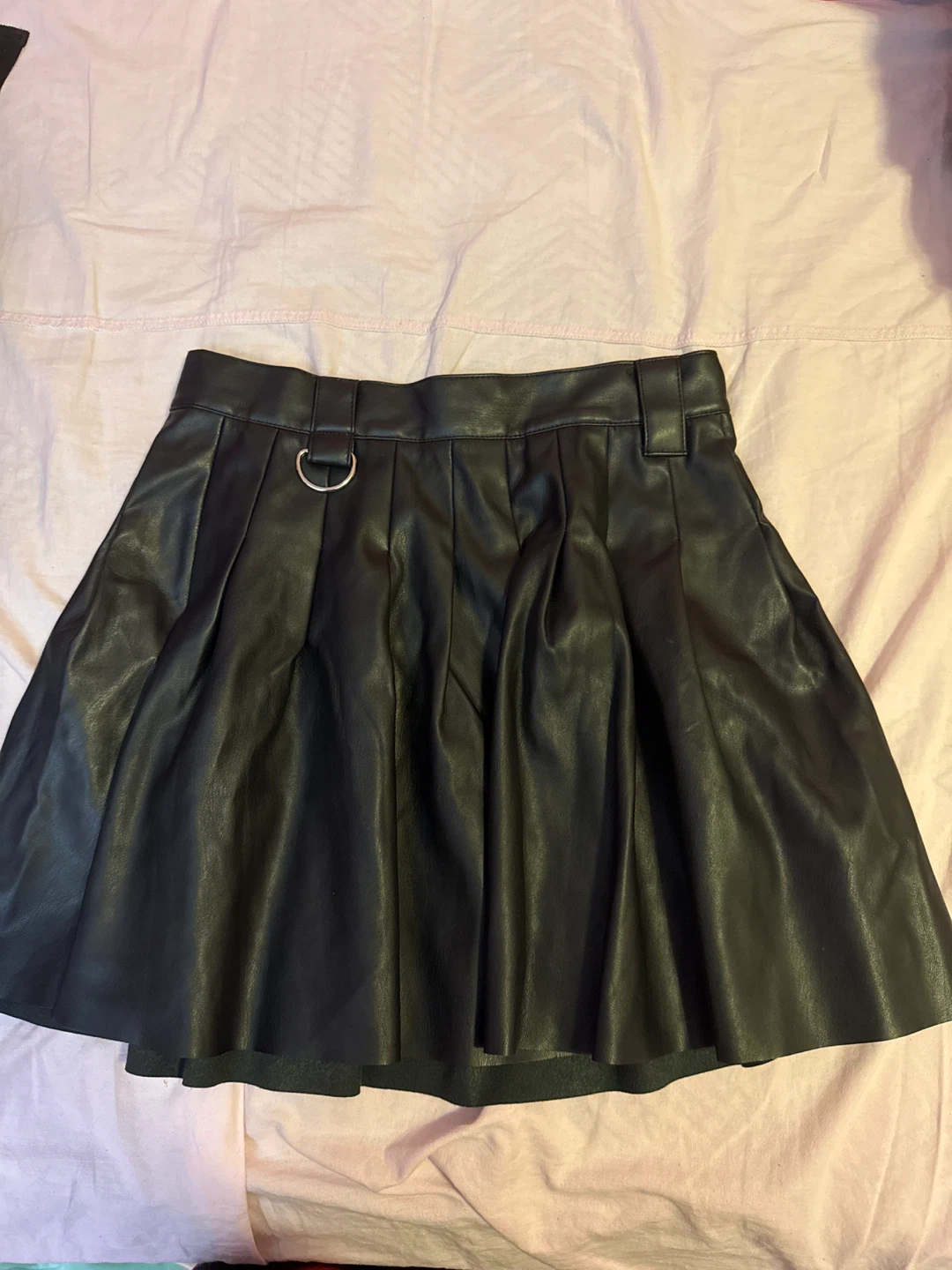 Black Faux Leather Pleated Mini Skirt - photo 2