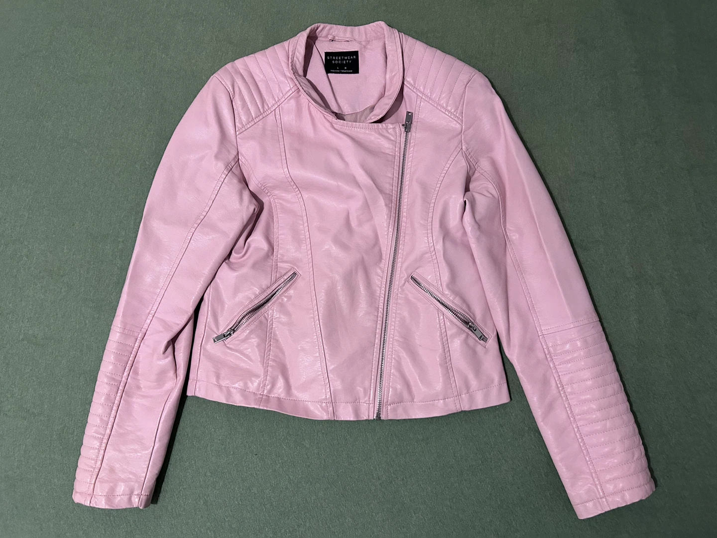 Streetwear Society Pink Faux Leather Jacket - Size L