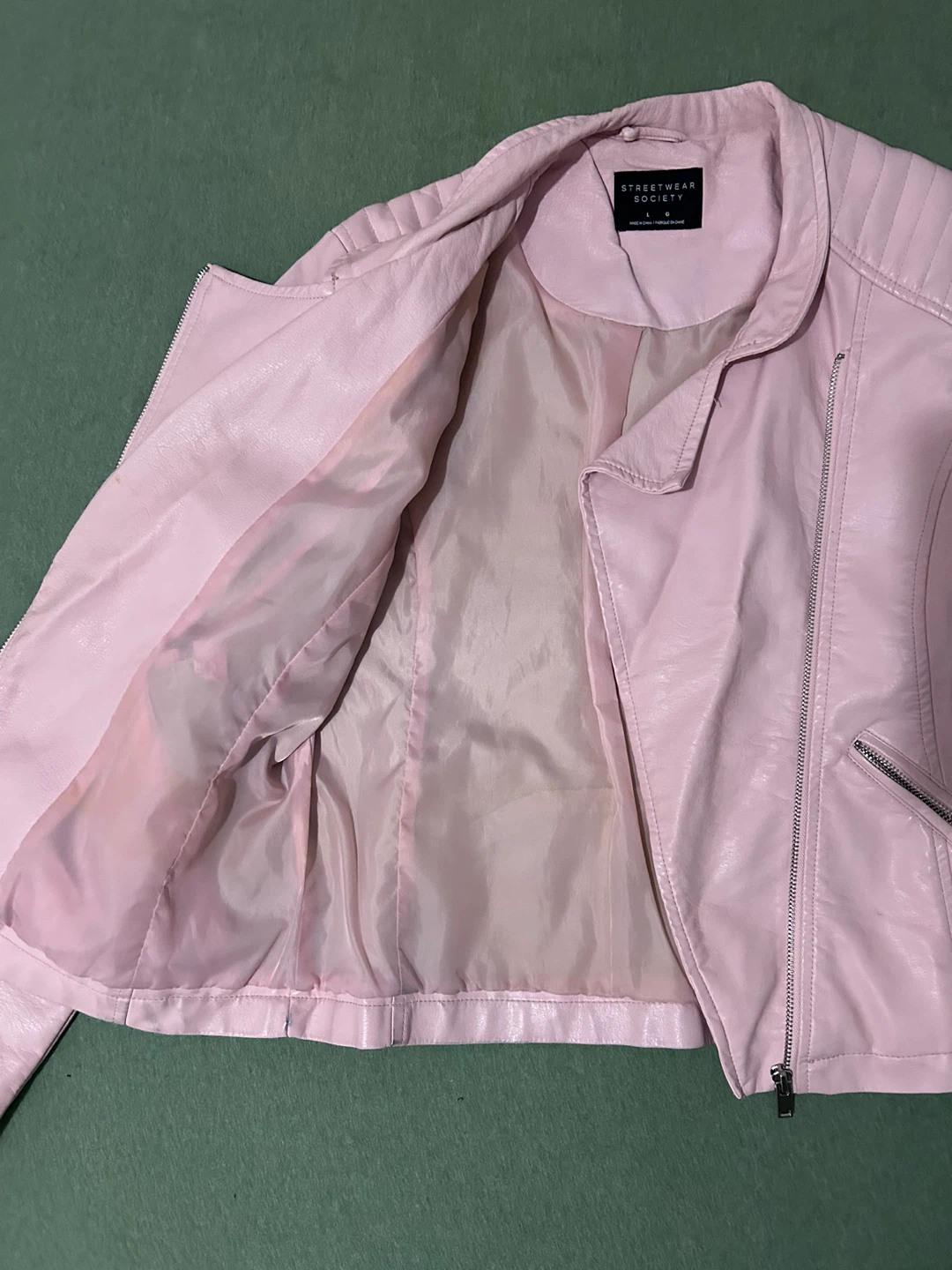 Streetwear Society Pink Faux Leather Jacket - Size L - photo 3