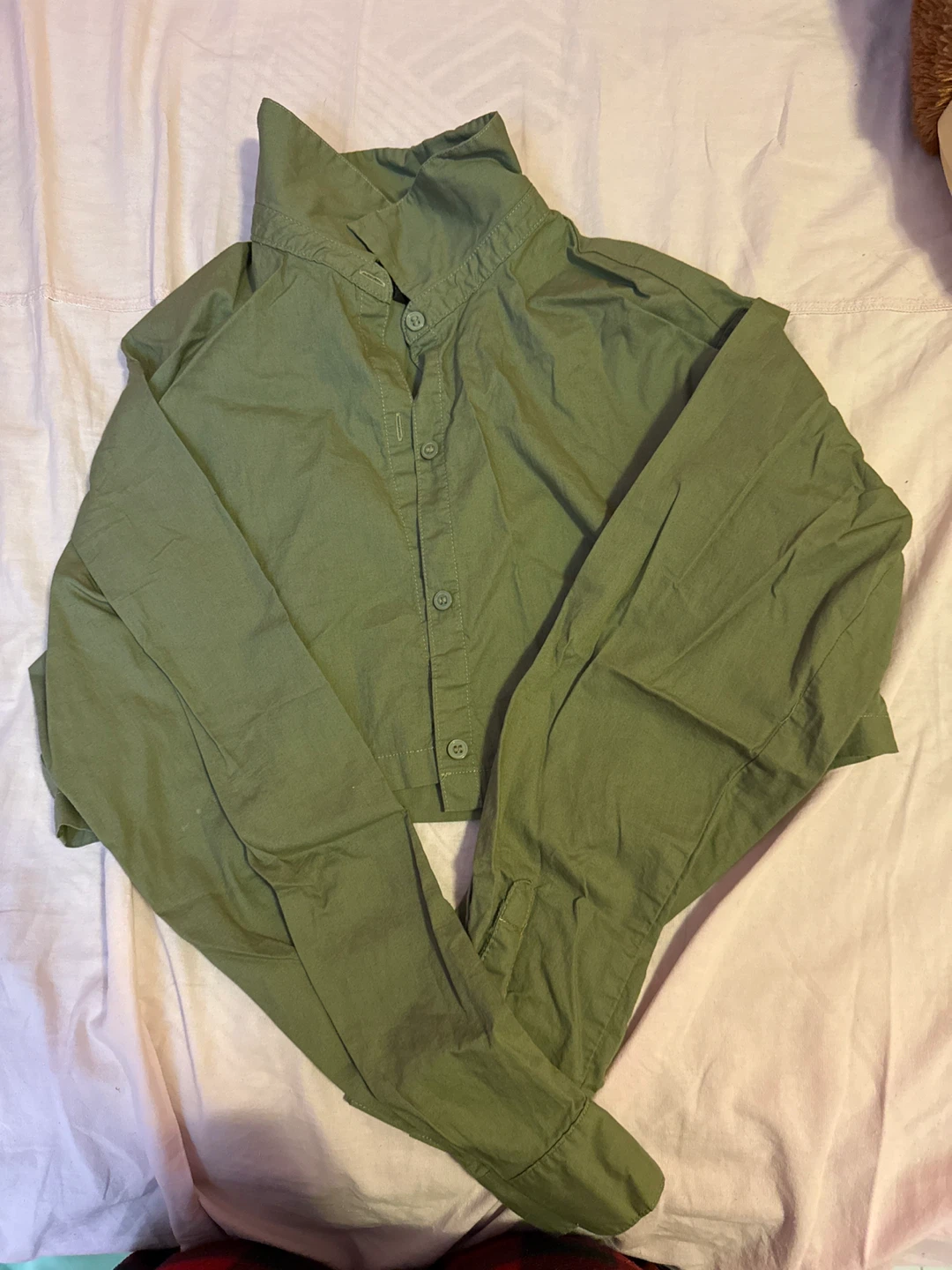 Olive Green Long Sleeve Crop Top